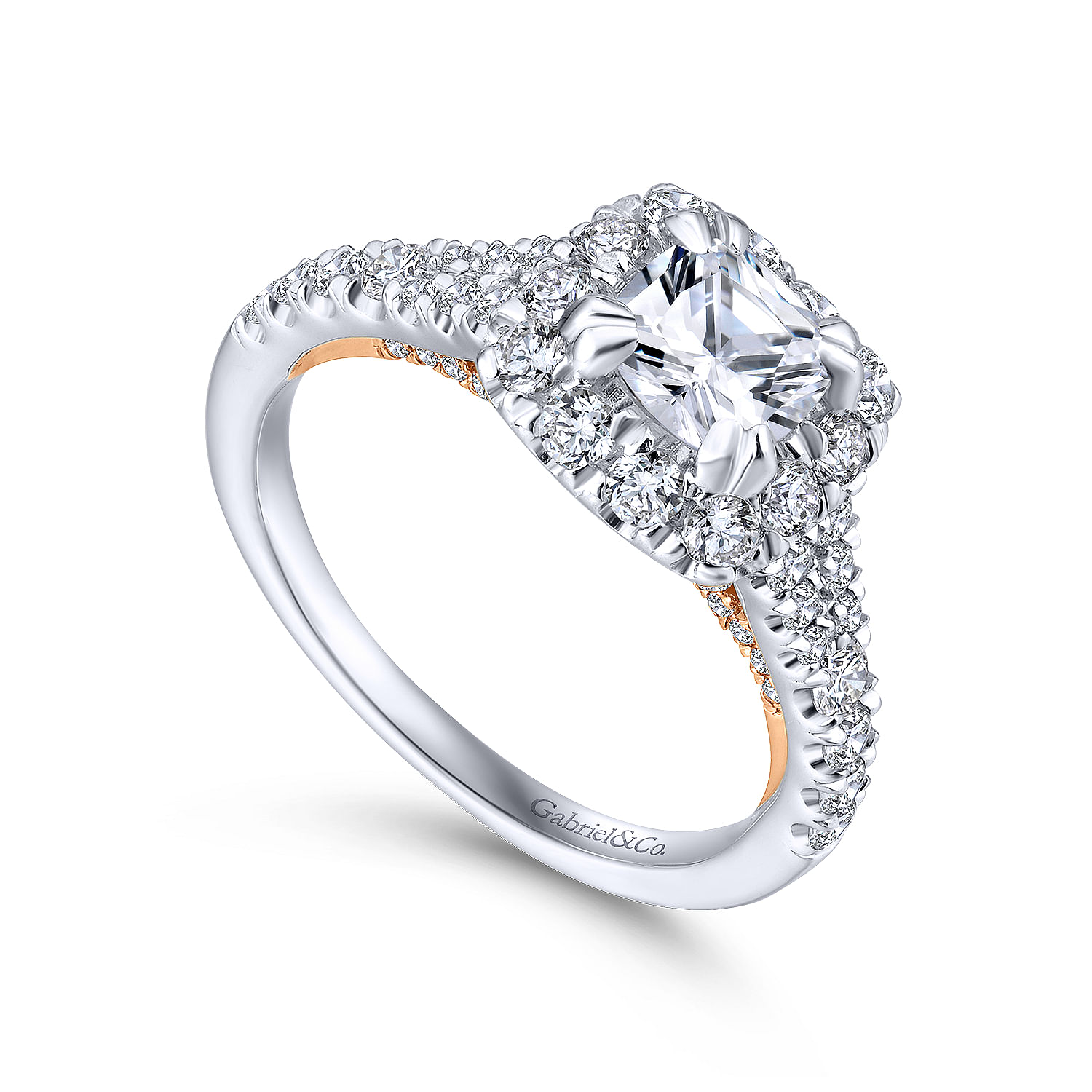 14k White/pink Gold Diamond Halo Engagement Ring angle 3 14k White/pink Gold Diamond Halo Engagement Ring angle 3