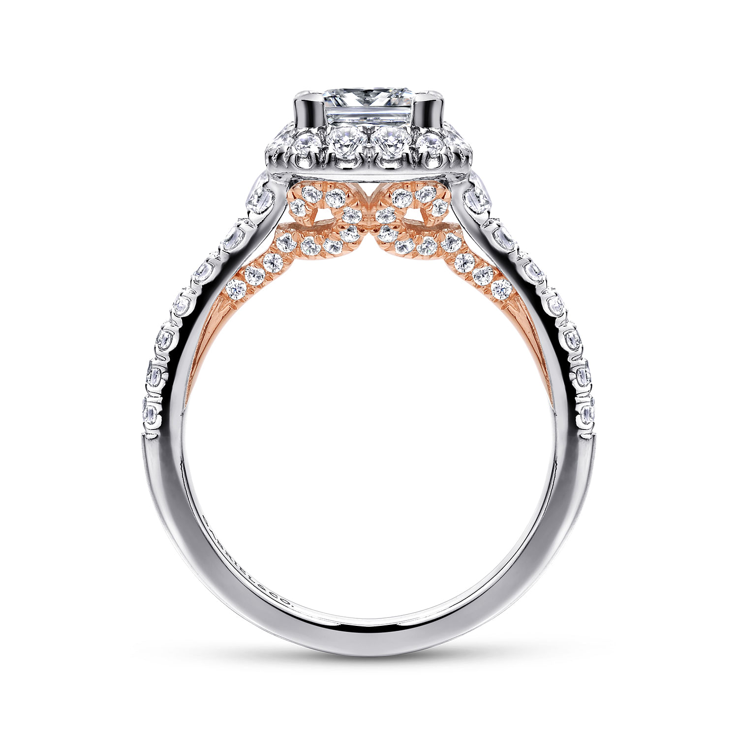 14k White/pink Gold Diamond Halo Engagement Ring angle 2 14k White/pink Gold Diamond Halo Engagement Ring angle 2
