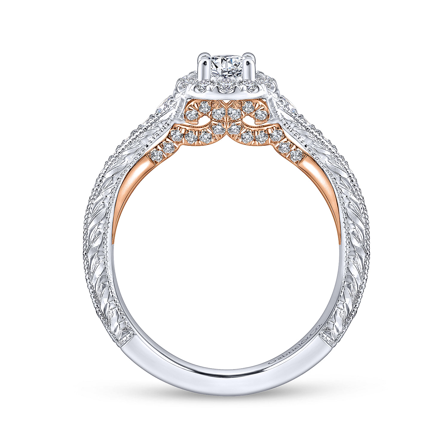 14k White/pink Gold Diamond Halo Engagement Ring angle 2 14k White/pink Gold Diamond Halo Engagement Ring angle 2