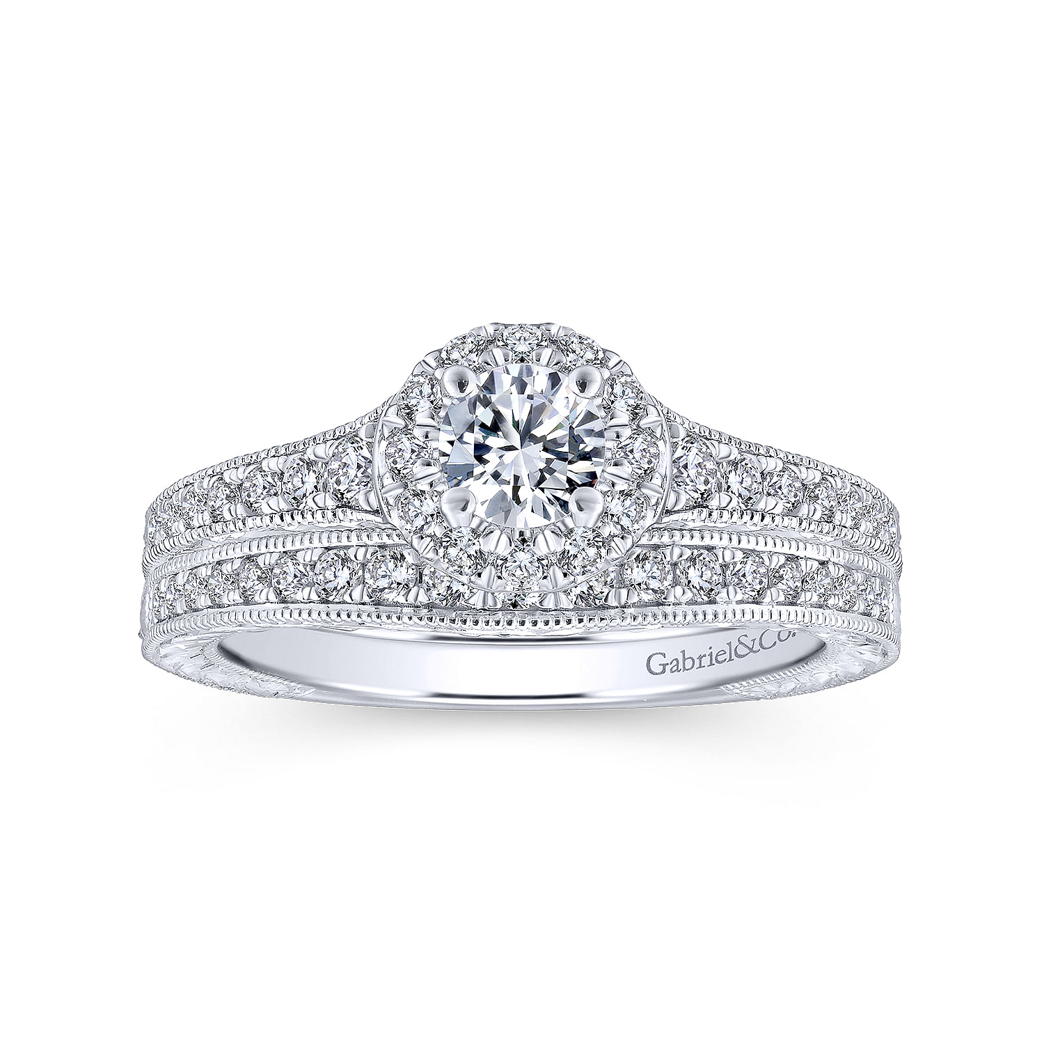 14k White/pink Gold Diamond Halo Engagement Ring angle 4 14k White/pink Gold Diamond Halo Engagement Ring angle 4