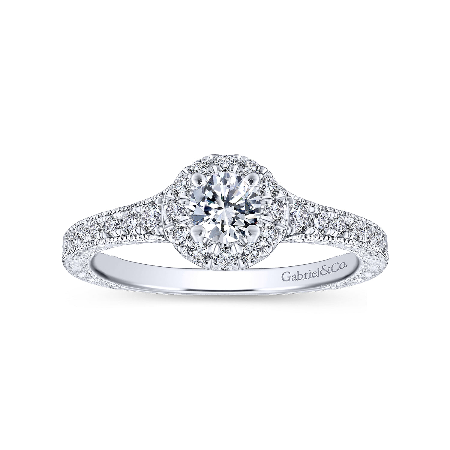 14k White/pink Gold Diamond Halo Engagement Ring angle 5 14k White/pink Gold Diamond Halo Engagement Ring angle 5