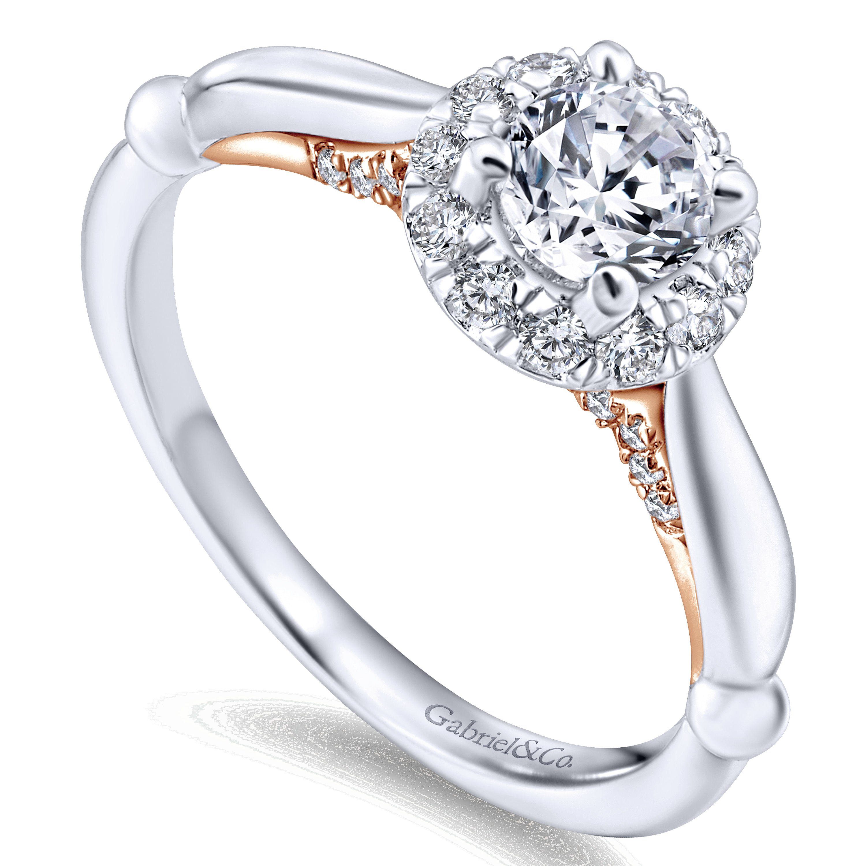 14k White/pink Gold Diamond Halo Engagement Ring angle 3 14k White/pink Gold Diamond Halo Engagement Ring angle 3