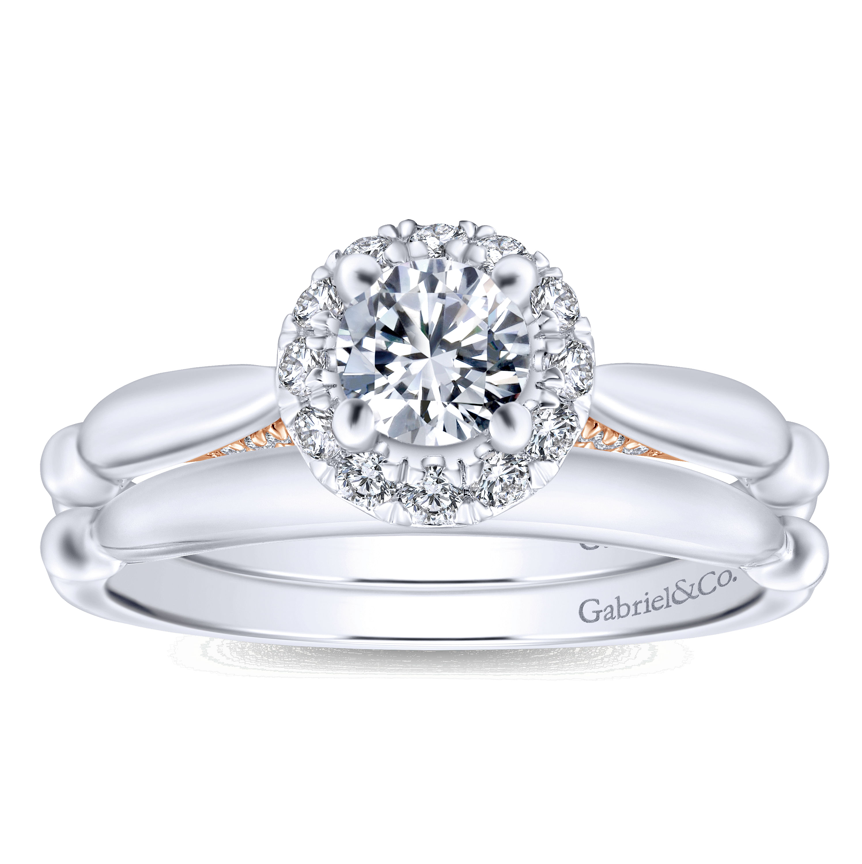 14k White/pink Gold Diamond Halo Engagement Ring angle 4 14k White/pink Gold Diamond Halo Engagement Ring angle 4