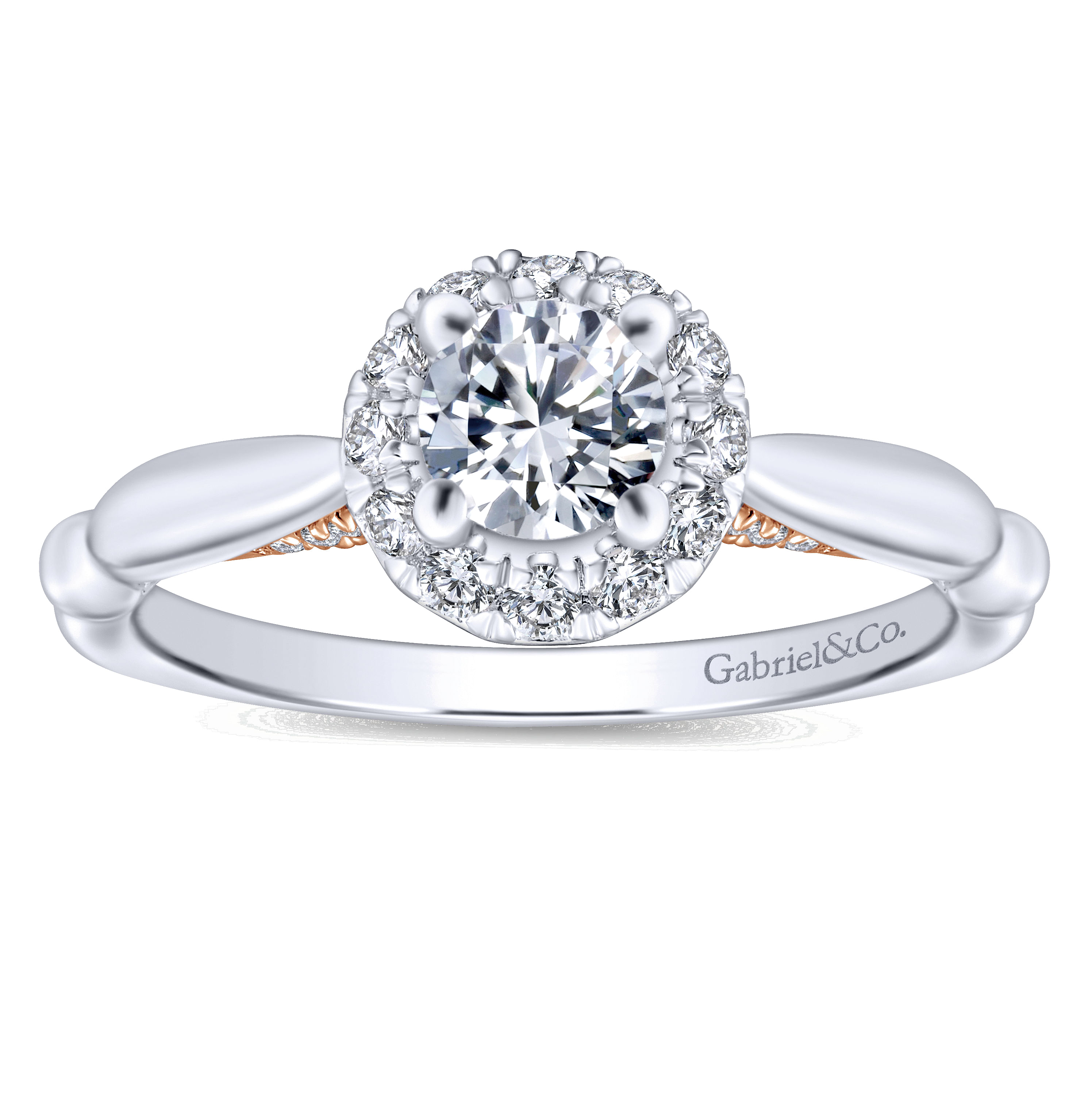 14k White/pink Gold Diamond Halo Engagement Ring angle 5 14k White/pink Gold Diamond Halo Engagement Ring angle 5
