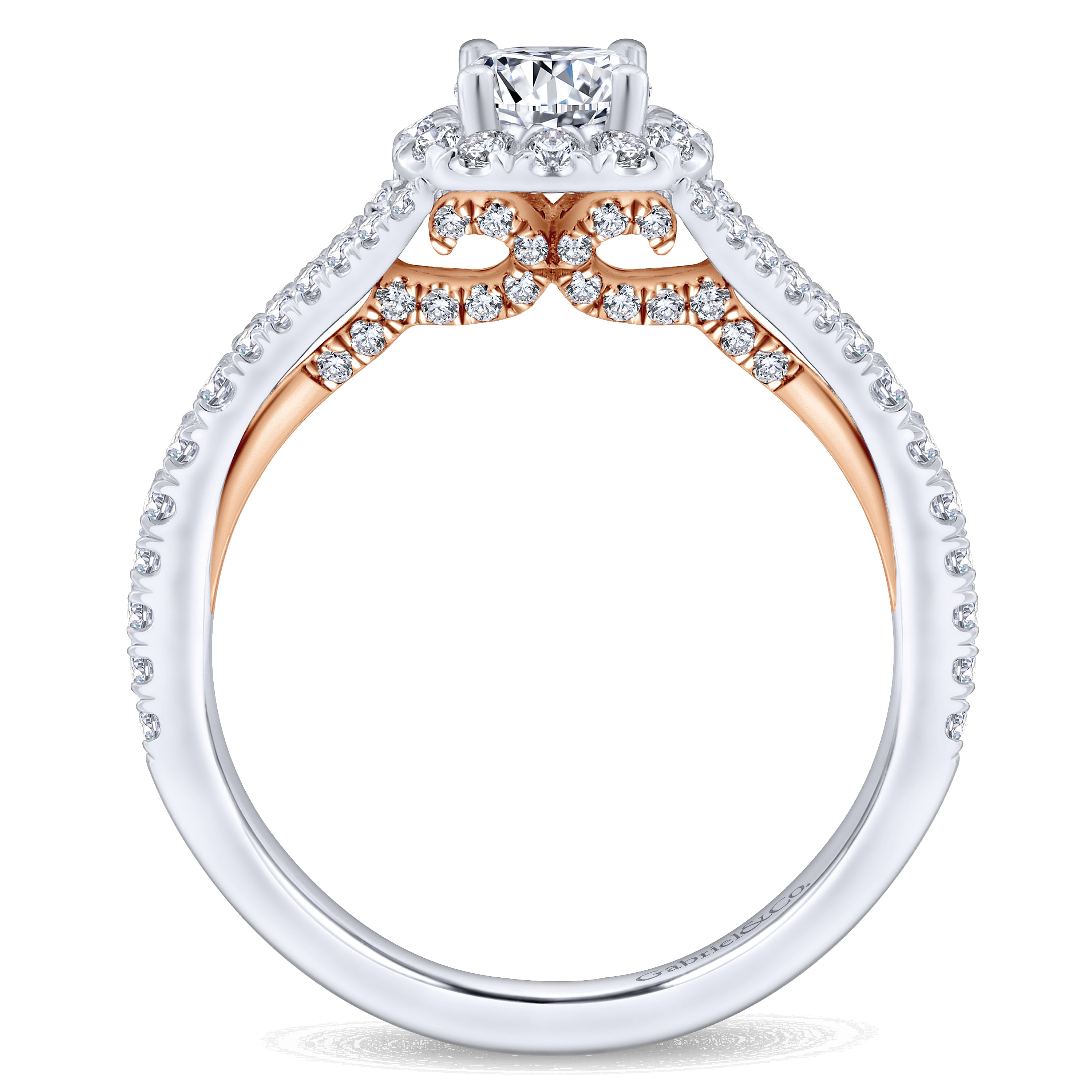 14k White/pink Gold Diamond Halo Engagement Ring angle 2 14k White/pink Gold Diamond Halo Engagement Ring angle 2