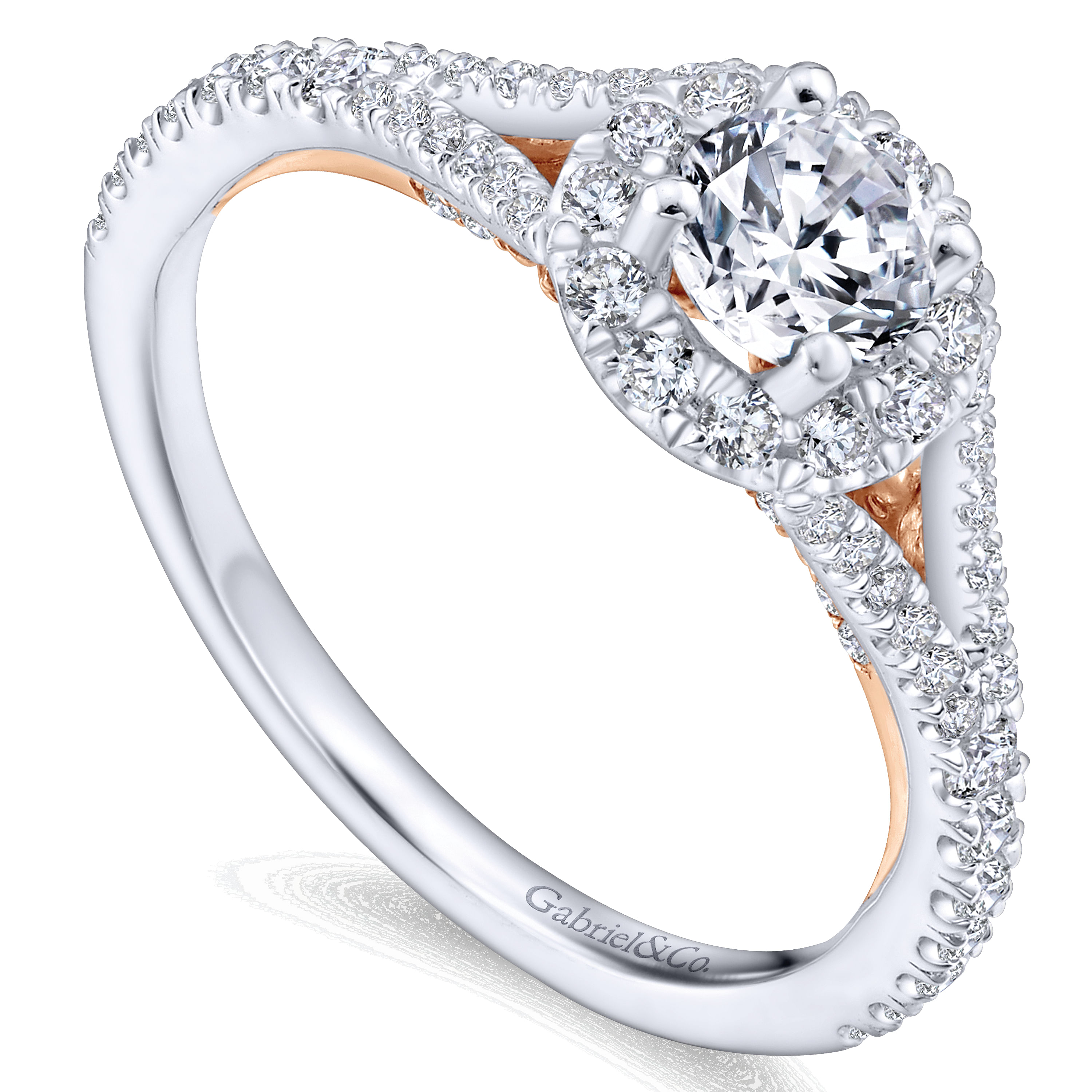 14k White/pink Gold Diamond Halo Engagement Ring angle 3 14k White/pink Gold Diamond Halo Engagement Ring angle 3