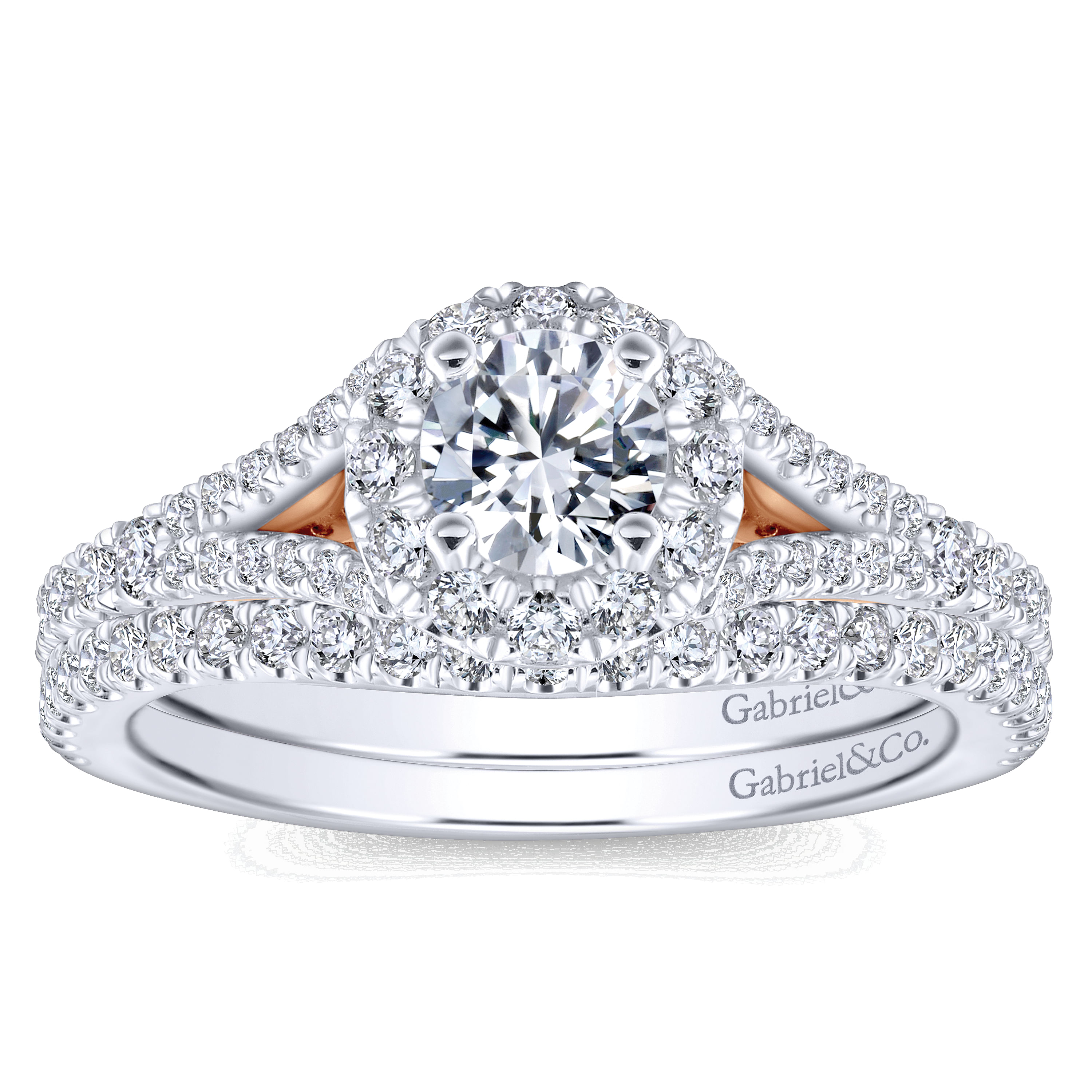 14k White/pink Gold Diamond Halo Engagement Ring angle 4 14k White/pink Gold Diamond Halo Engagement Ring angle 4
