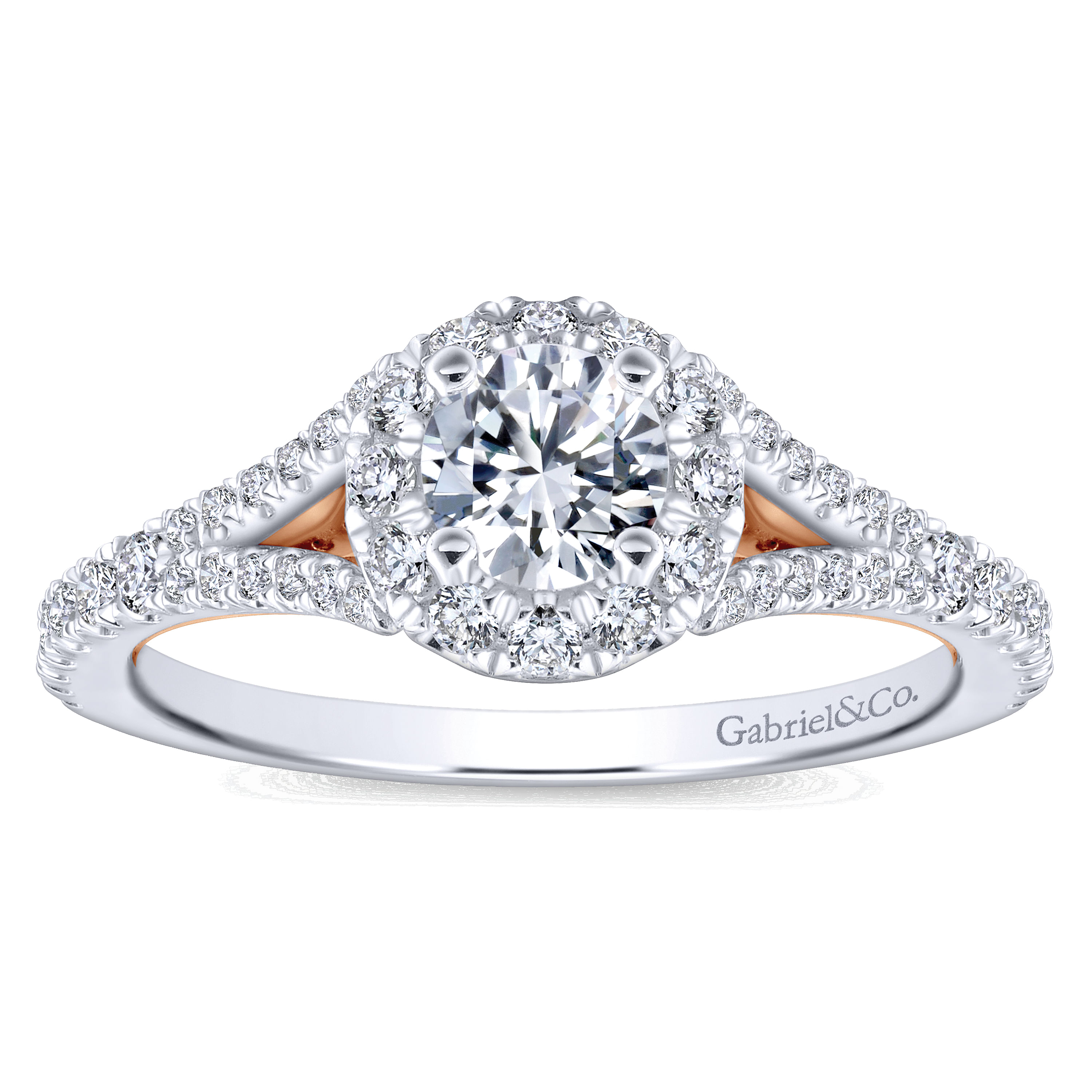 14k White/pink Gold Diamond Halo Engagement Ring angle 5 14k White/pink Gold Diamond Halo Engagement Ring angle 5