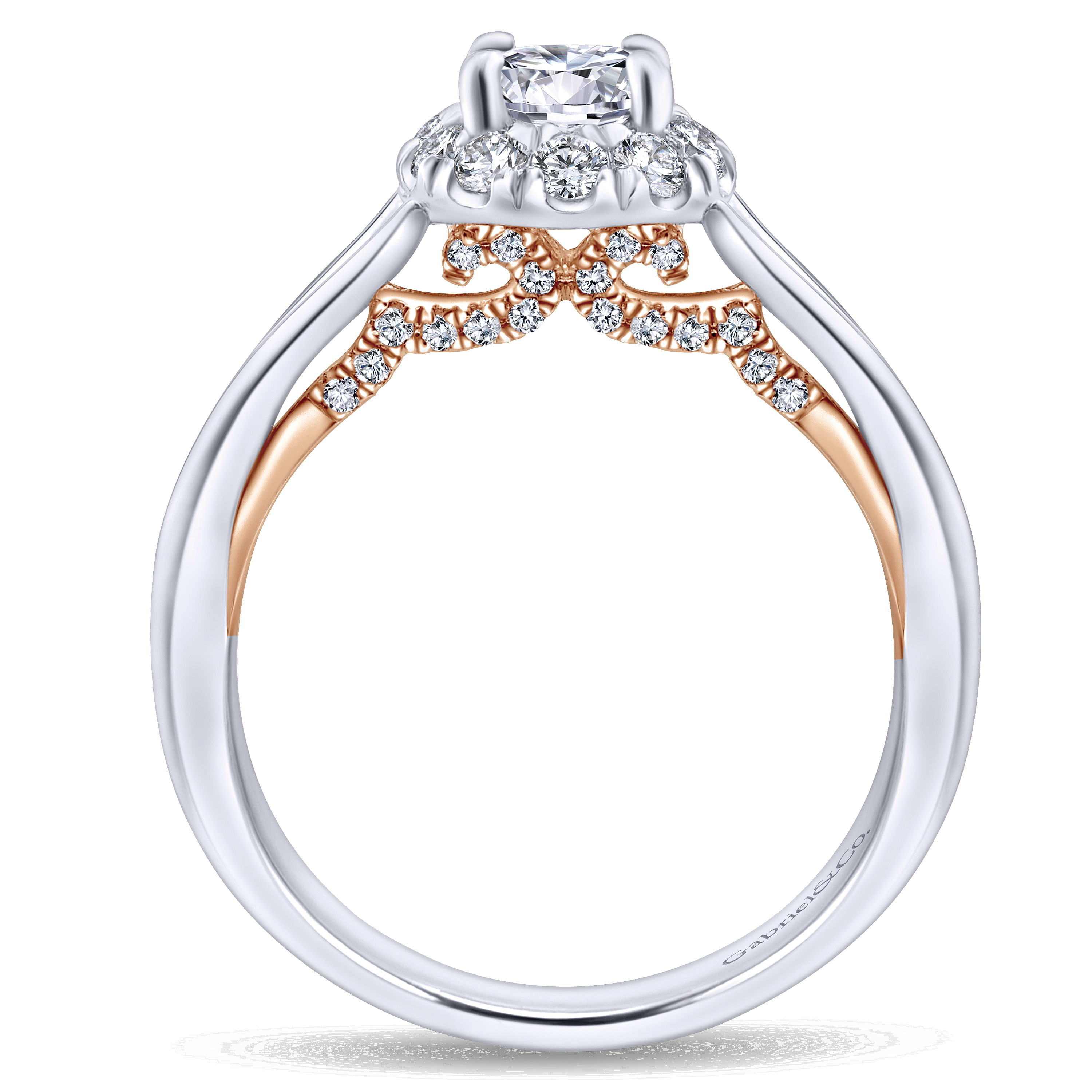 14k White/pink Gold Diamond Halo Engagement Ring angle 2 14k White/pink Gold Diamond Halo Engagement Ring angle 2