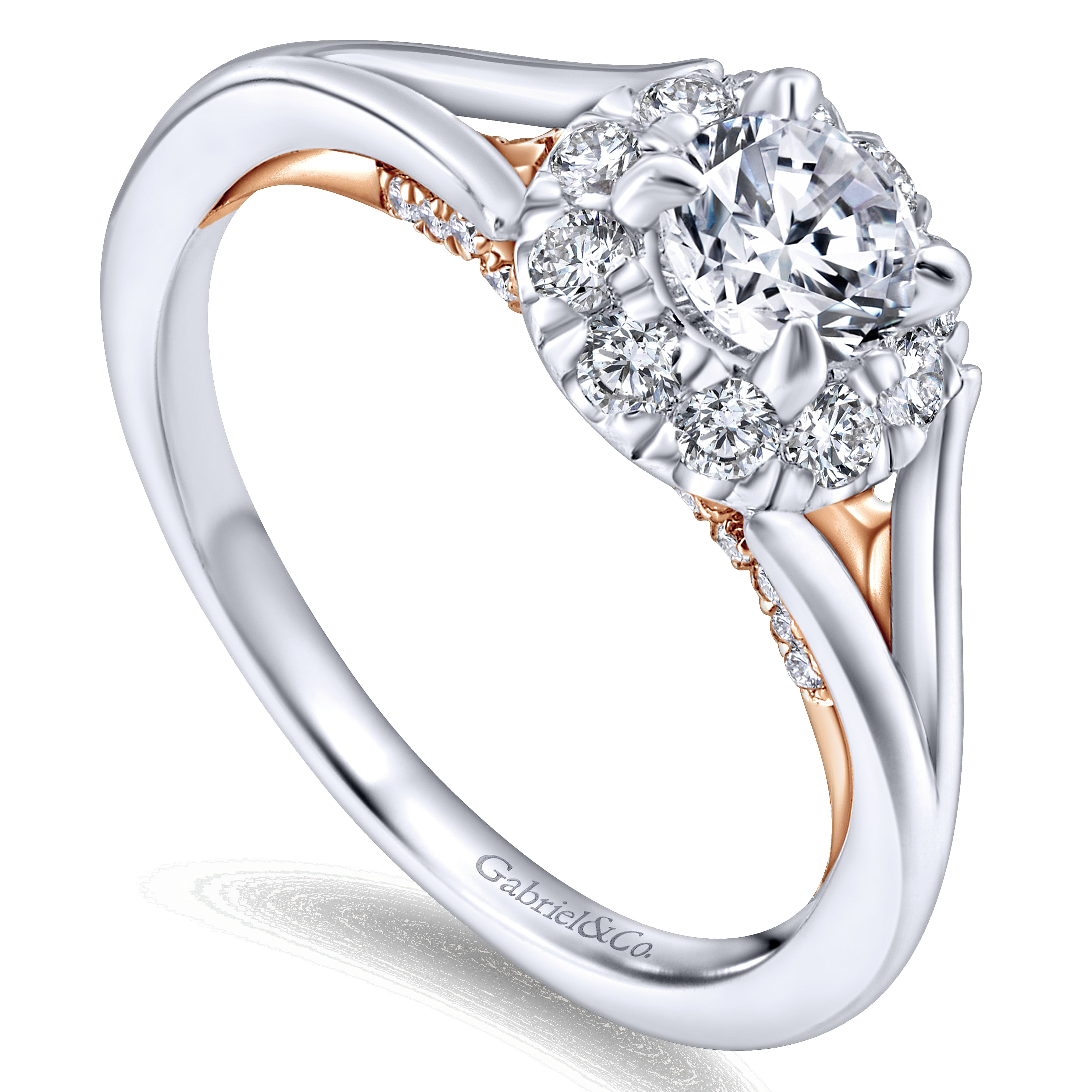 14k White/pink Gold Diamond Halo Engagement Ring angle 3 14k White/pink Gold Diamond Halo Engagement Ring angle 3