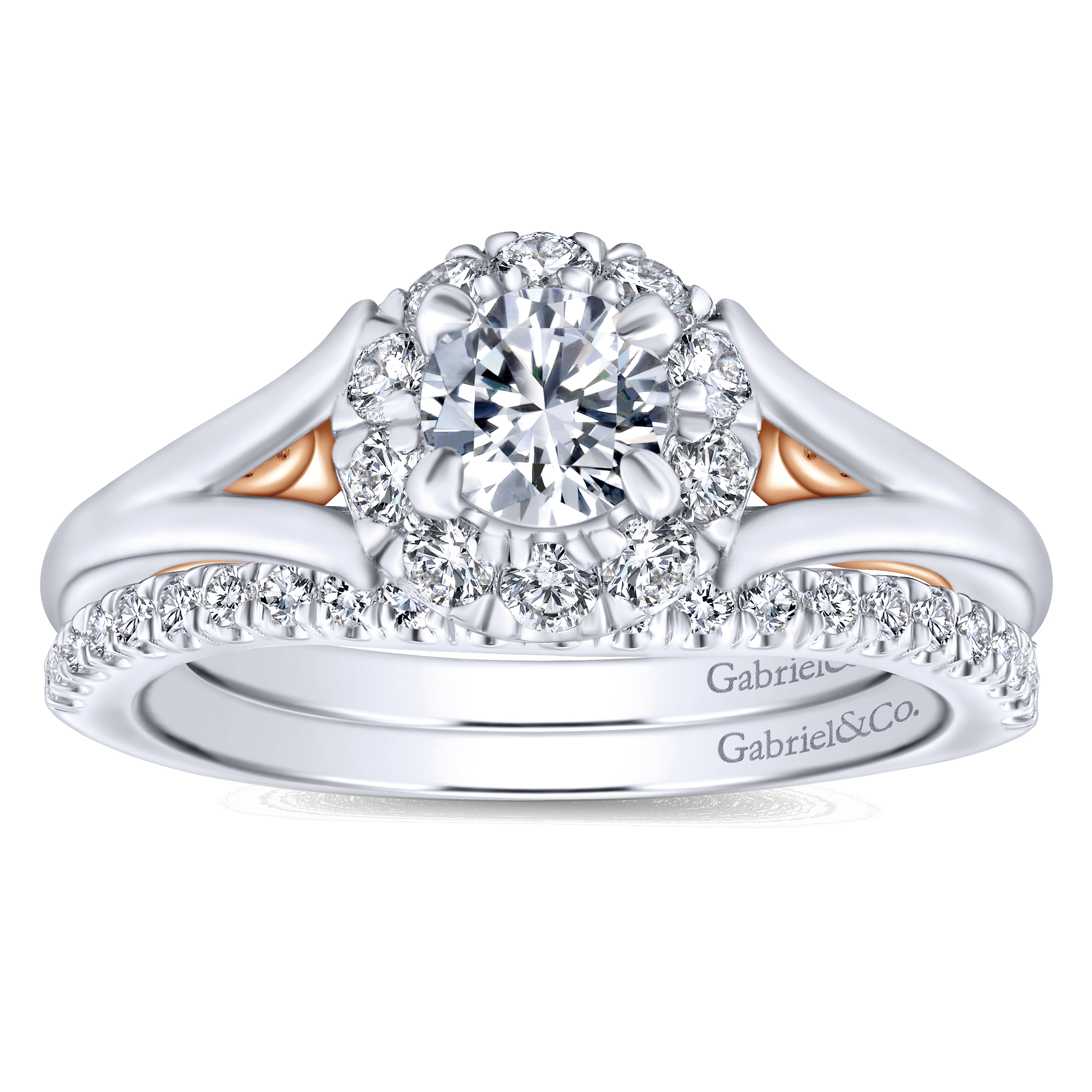 14k White/pink Gold Diamond Halo Engagement Ring angle 4 14k White/pink Gold Diamond Halo Engagement Ring angle 4