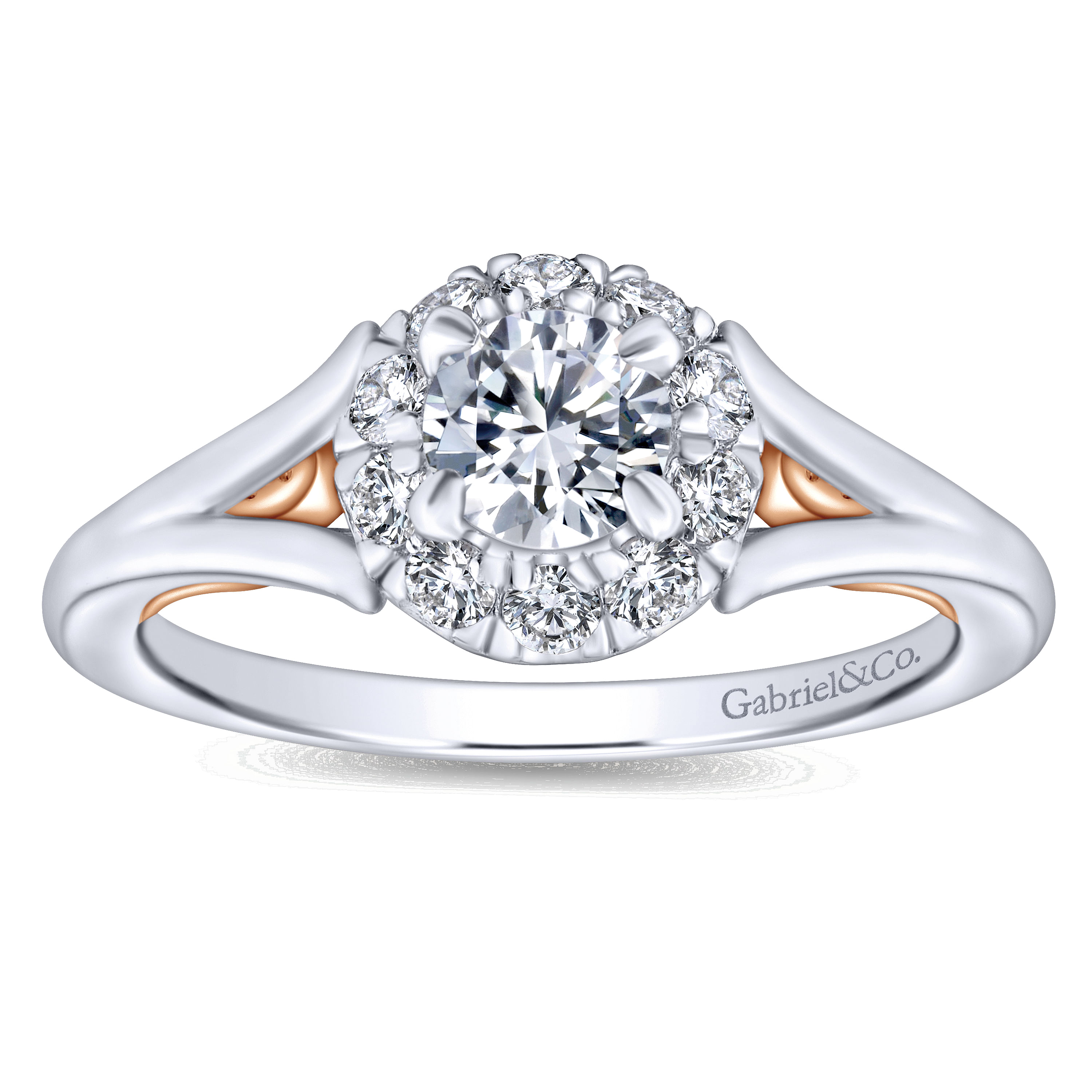 14k White/pink Gold Diamond Halo Engagement Ring angle 5 14k White/pink Gold Diamond Halo Engagement Ring angle 5