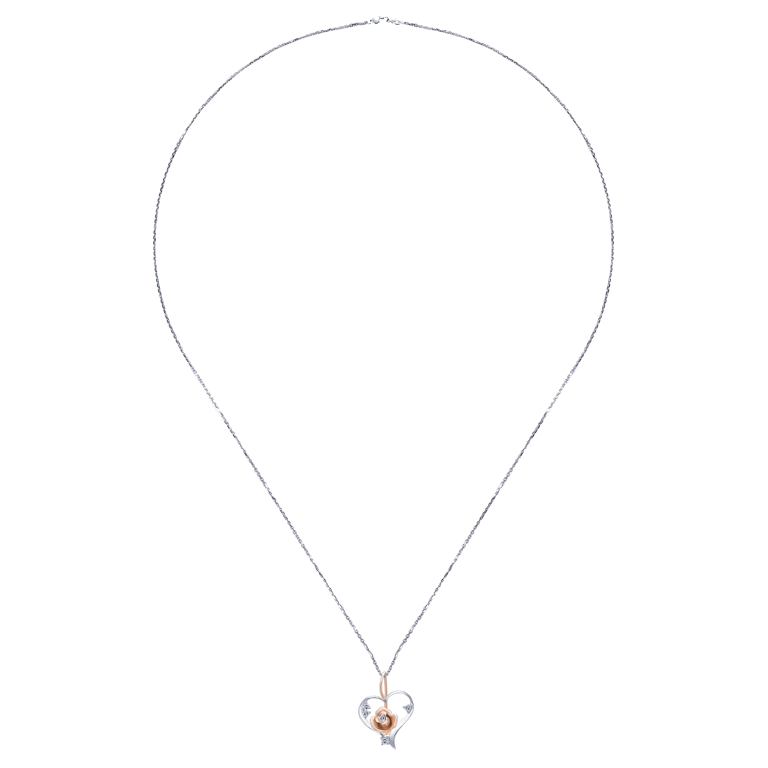 14k White/pink Gold Diamond Heart Necklace angle 2 14k White/pink Gold Diamond Heart Necklace angle 2