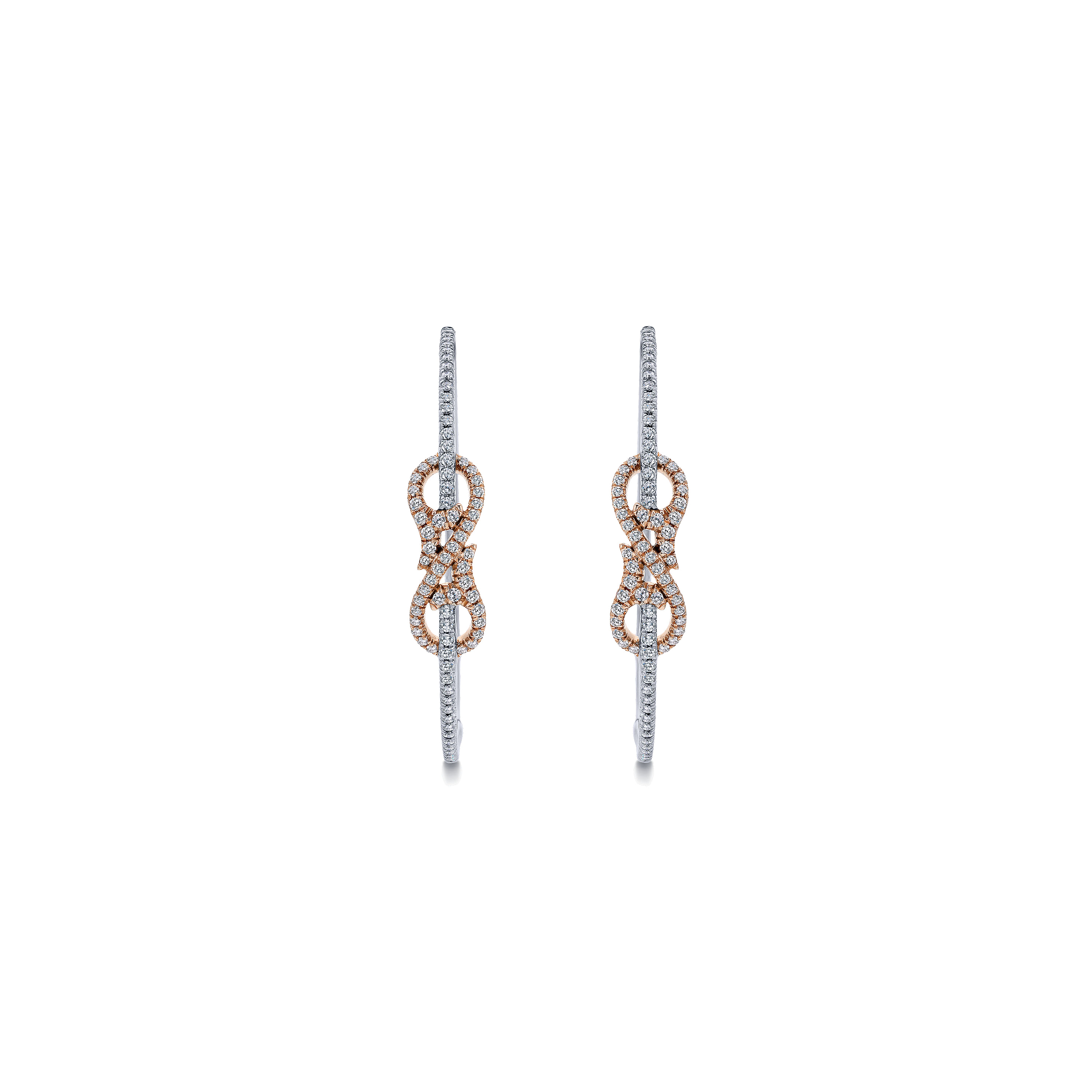 14k White/pink Gold Diamond Intricate Hoop Earrings angle 3 14k White/pink Gold Diamond Intricate Hoop Earrings angle 3