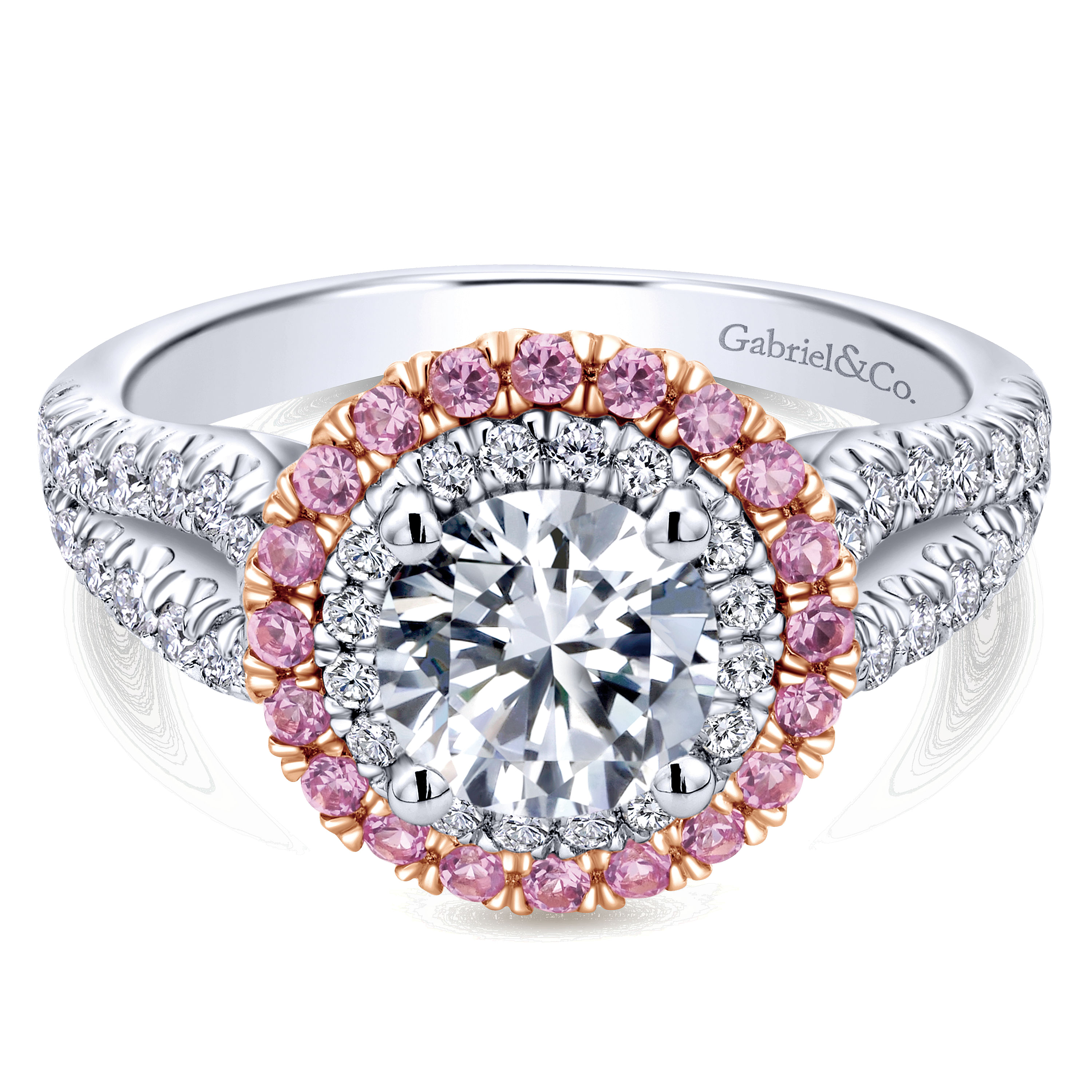 14k White/pink Gold Diamond Pink Sapphire Double Halo 14k White/pink Gold Diamond Pink Sapphire Double Halo