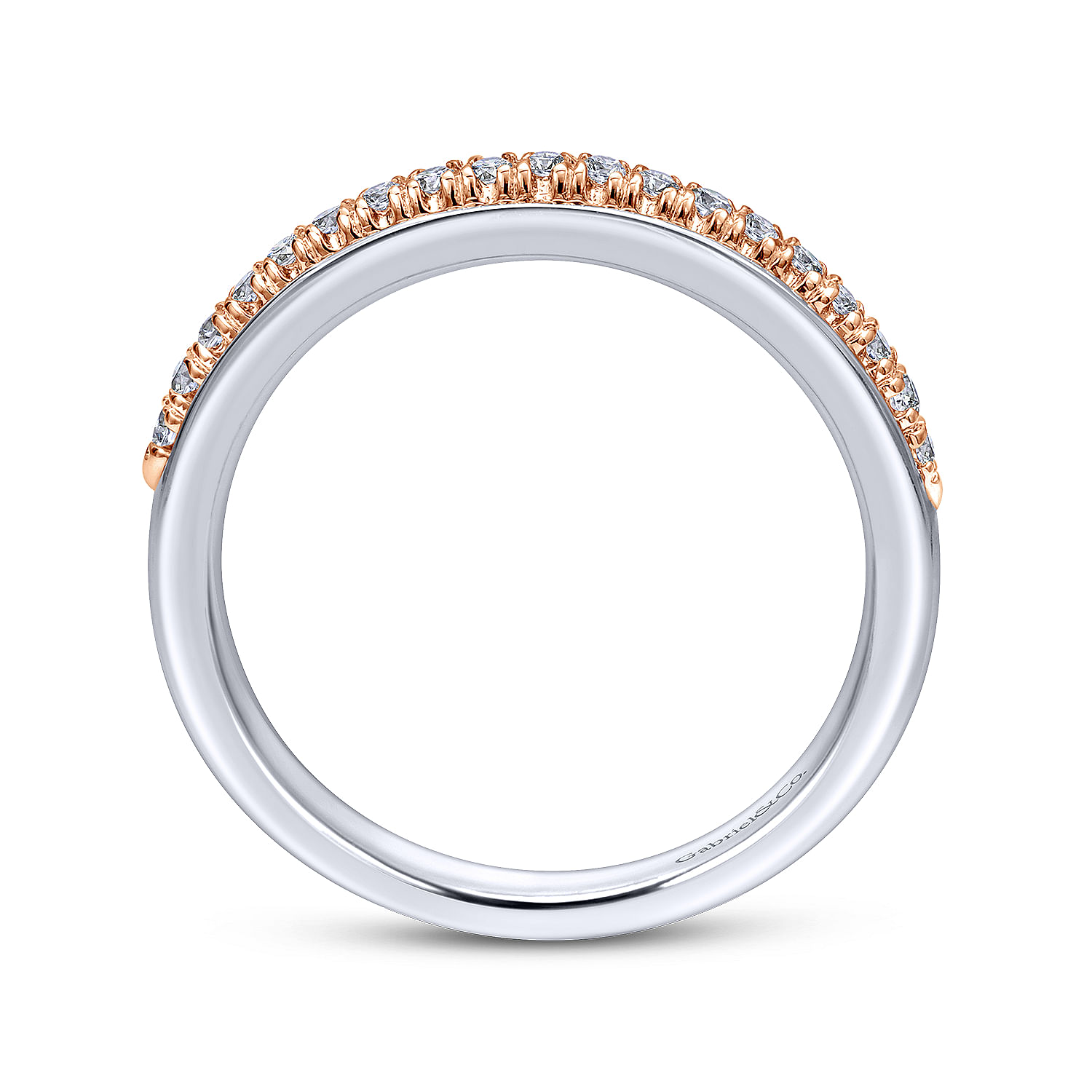 14k White/pink Gold Diamond Straight Wedding Band angle 2 14k White/pink Gold Diamond Straight Wedding Band angle 2