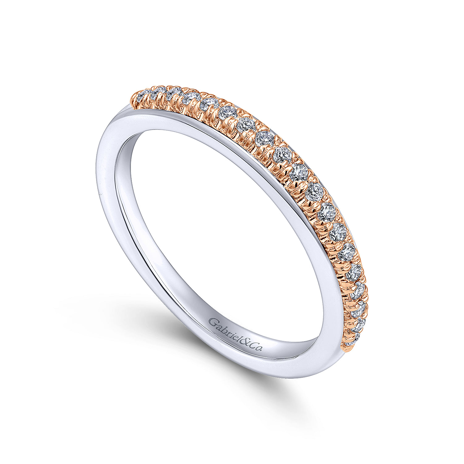 14k White/pink Gold Diamond Straight Wedding Band angle 3 14k White/pink Gold Diamond Straight Wedding Band angle 3