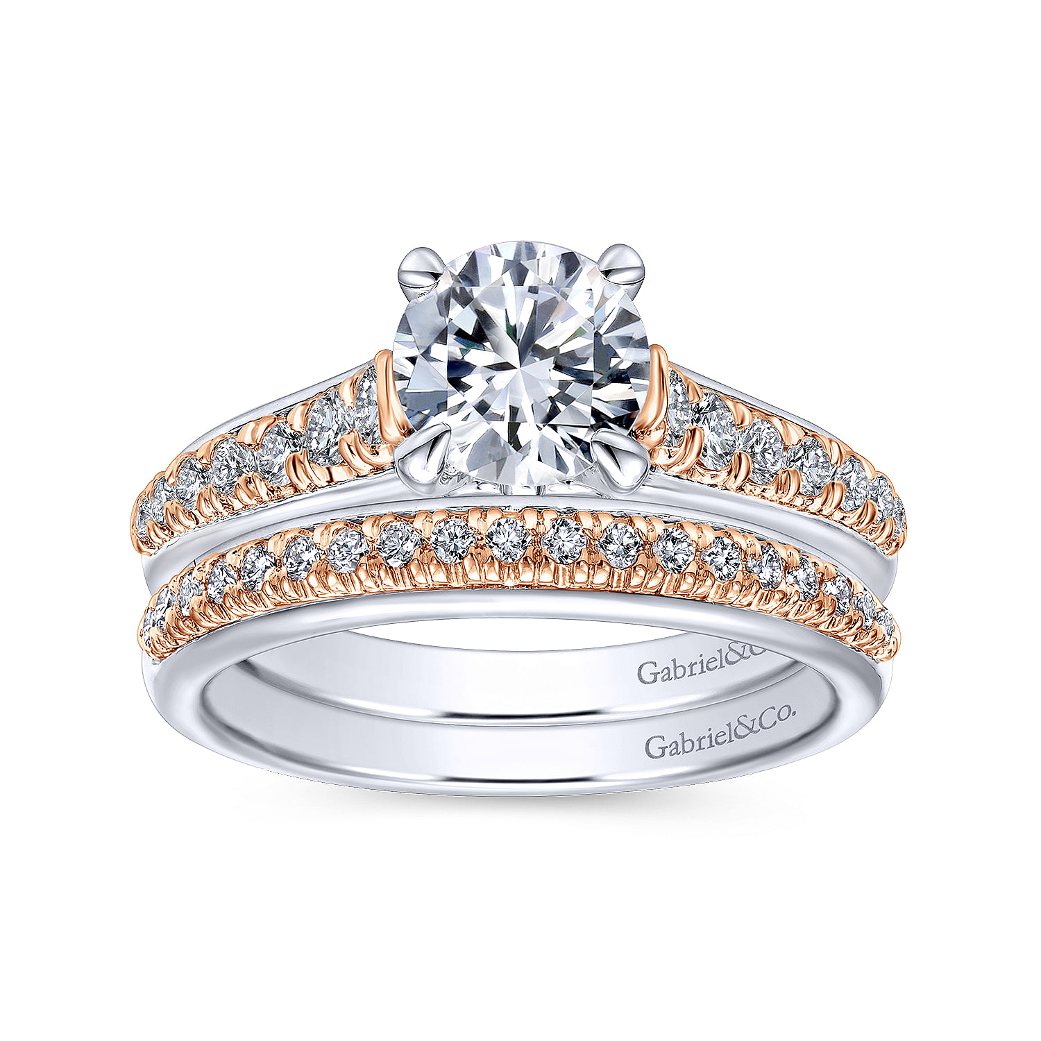 14k White/pink Gold Diamond Straight Wedding Band angle 4 14k White/pink Gold Diamond Straight Wedding Band angle 4