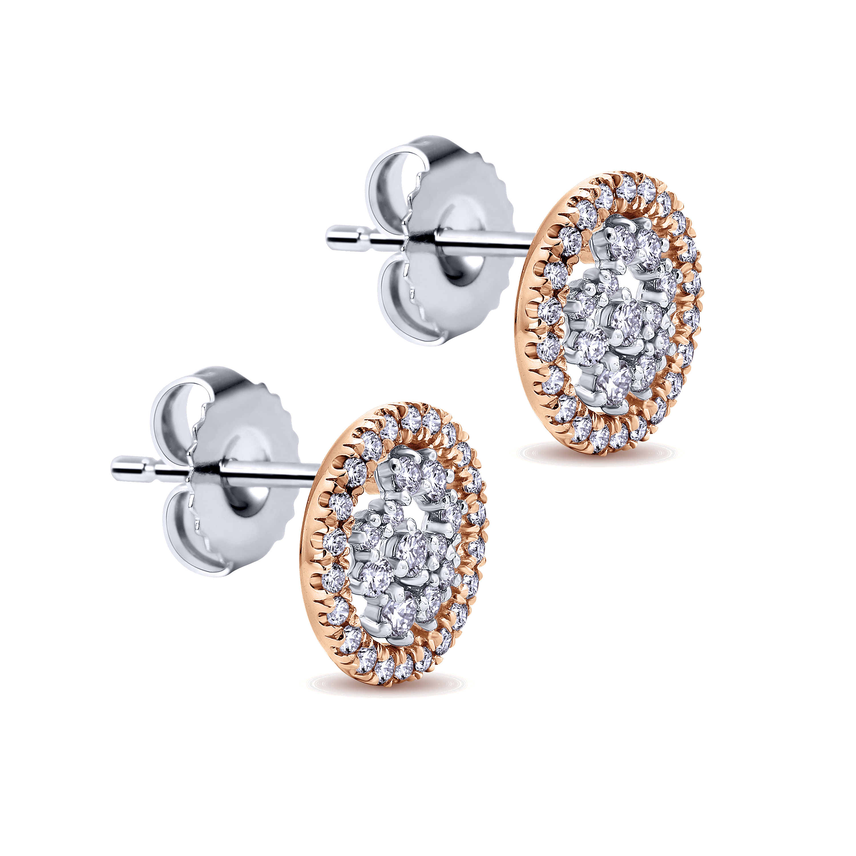 14k White/pink Gold Diamond Stud Earrings angle 2 14k White/pink Gold Diamond Stud Earrings angle 2