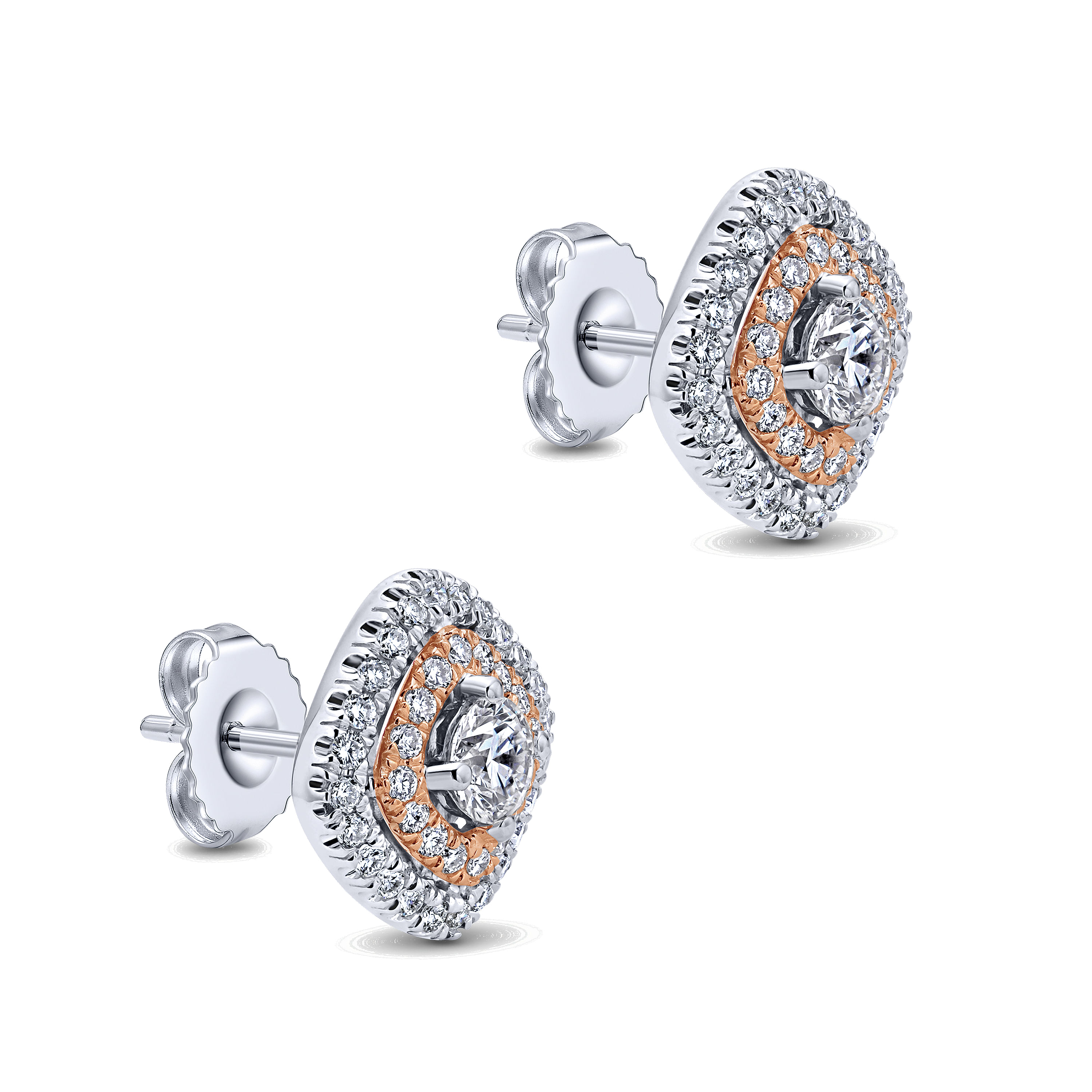 14k White/pink Gold Diamond Stud Earrings angle 2 14k White/pink Gold Diamond Stud Earrings angle 2