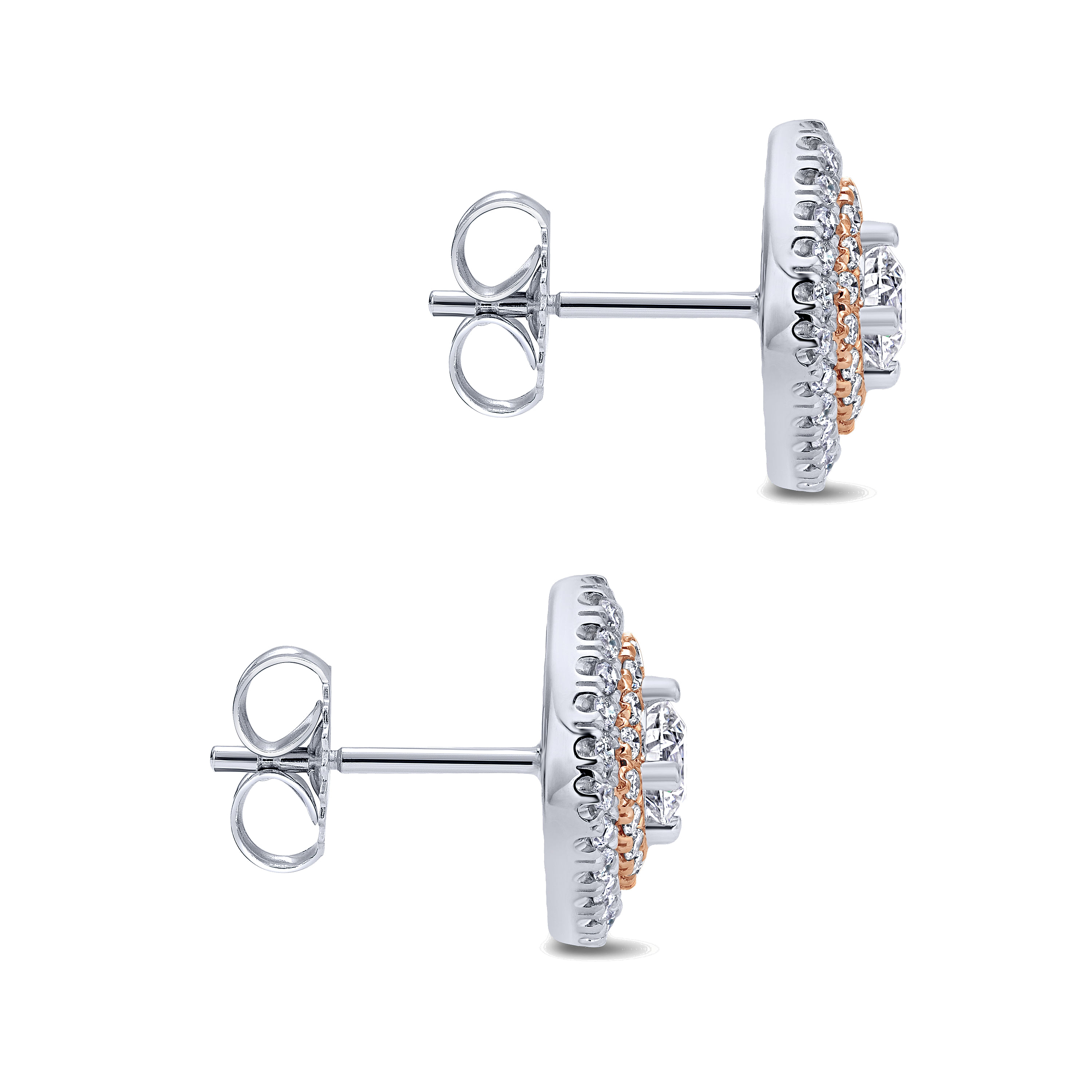 14k White/pink Gold Diamond Stud Earrings angle 3 14k White/pink Gold Diamond Stud Earrings angle 3