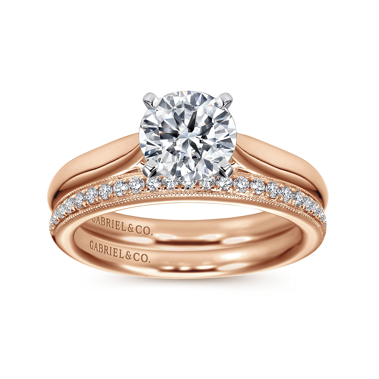14k White/pink Gold Straight Engagement Ring angle 4 14k White/pink Gold Straight Engagement Ring angle 4