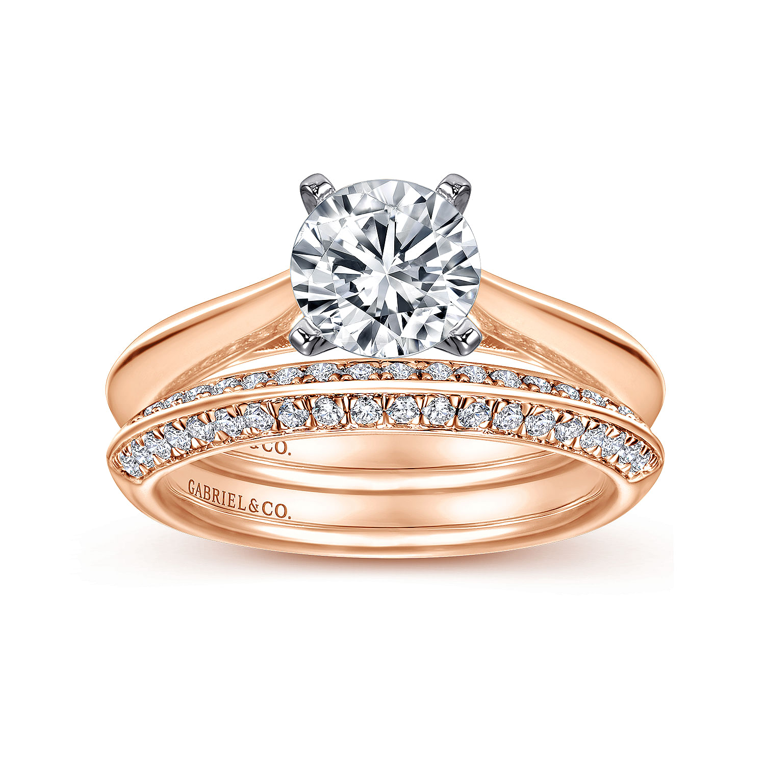 14k White/pink Gold Straight Engagement Ring angle 4 14k White/pink Gold Straight Engagement Ring angle 4