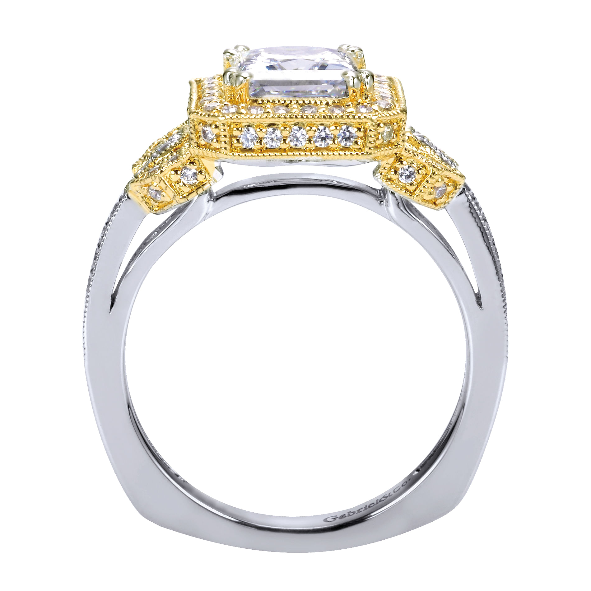 14k Yellow And White Gold Princess Cut Halo Engagement Ring angle 2 14k Yellow And White Gold Princess Cut Halo Engagement Ring angle 2