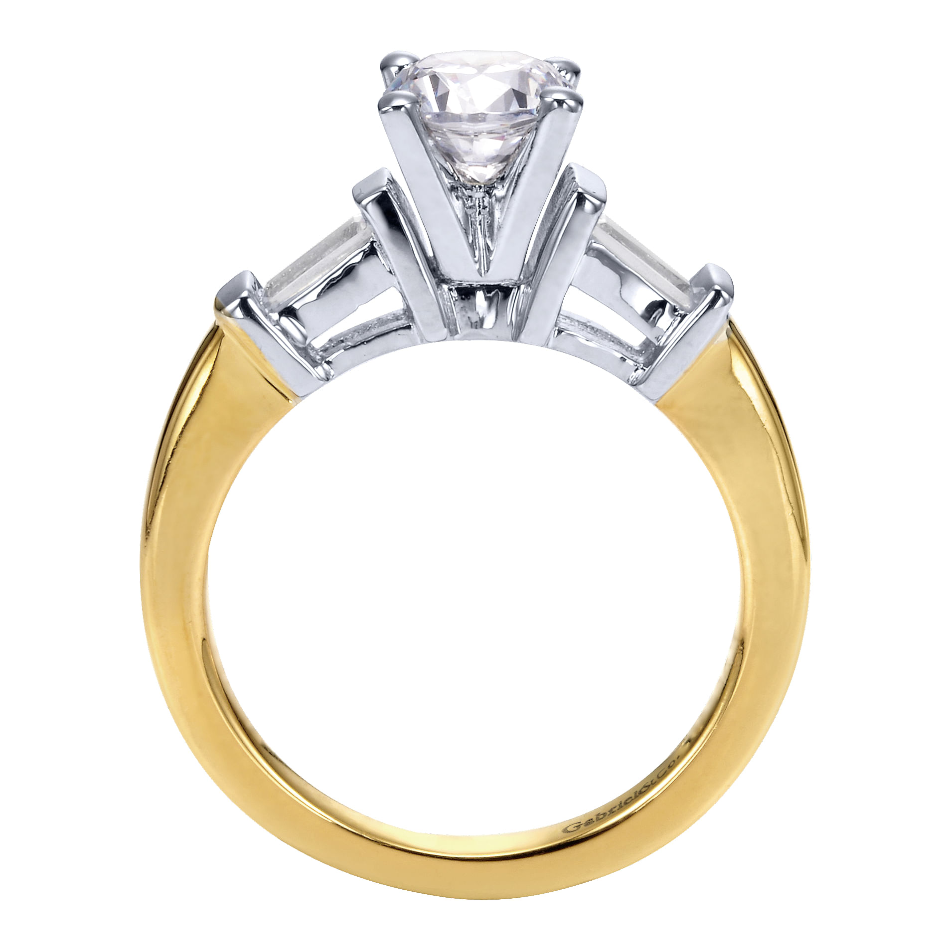 14k Yellow And White Gold Round 3 Stones Engagement Ring angle 2 14k Yellow And White Gold Round 3 Stones Engagement Ring angle 2