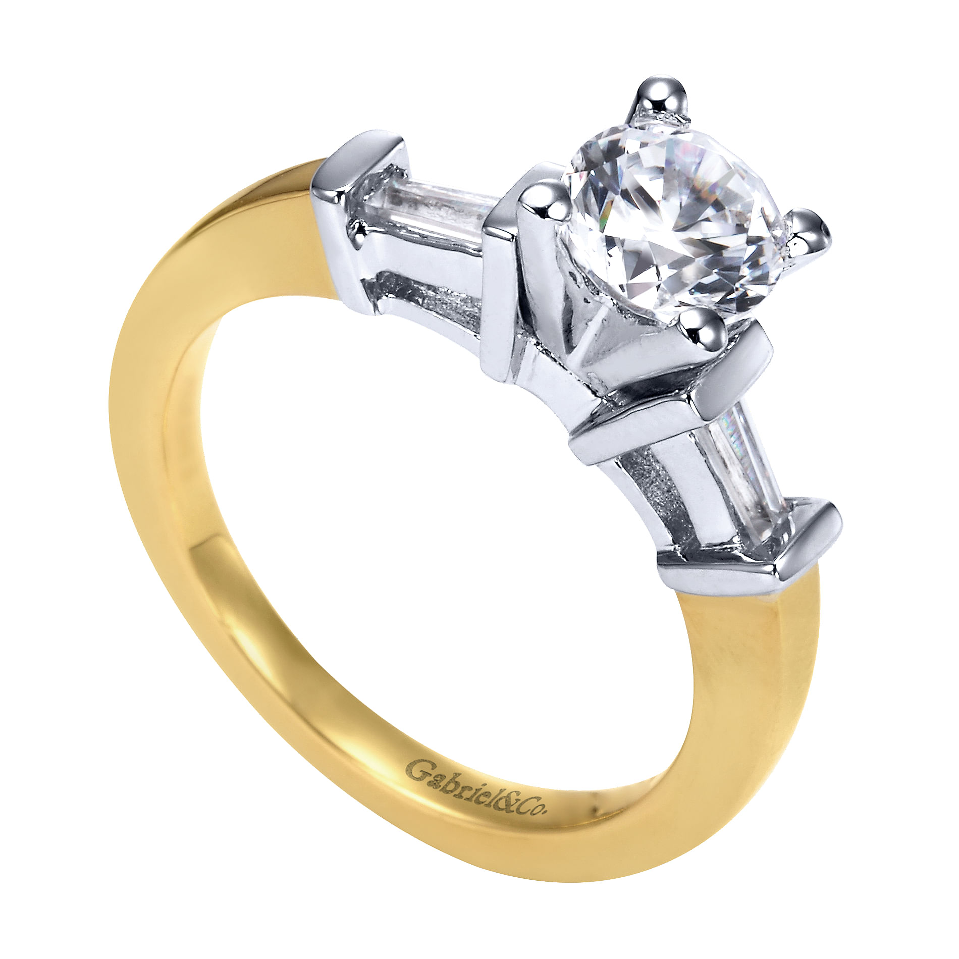 14k Yellow And White Gold Round 3 Stones Engagement Ring angle 3 14k Yellow And White Gold Round 3 Stones Engagement Ring angle 3