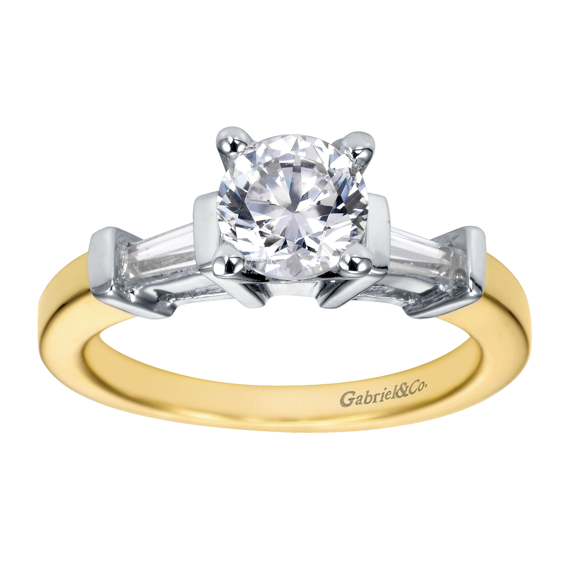14k Yellow And White Gold Round 3 Stones Engagement Ring angle 5 14k Yellow And White Gold Round 3 Stones Engagement Ring angle 5