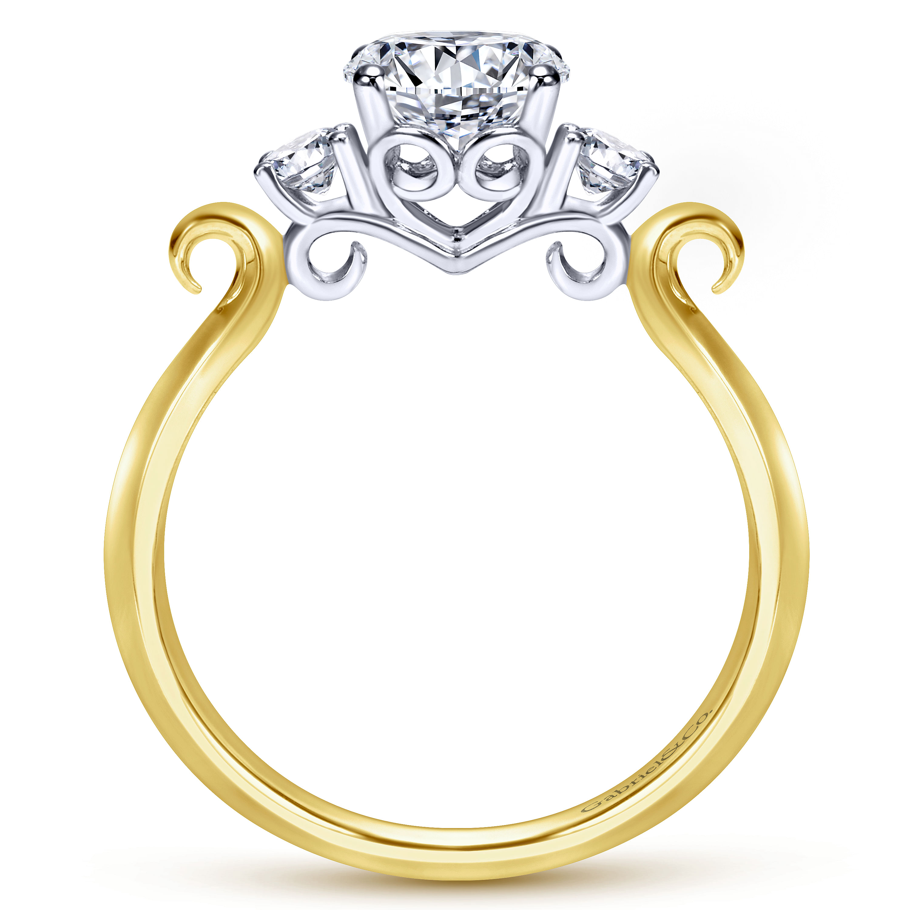 14k Yellow And White Gold Round 3 Stones Engagement Ring angle 2 14k Yellow And White Gold Round 3 Stones Engagement Ring angle 2