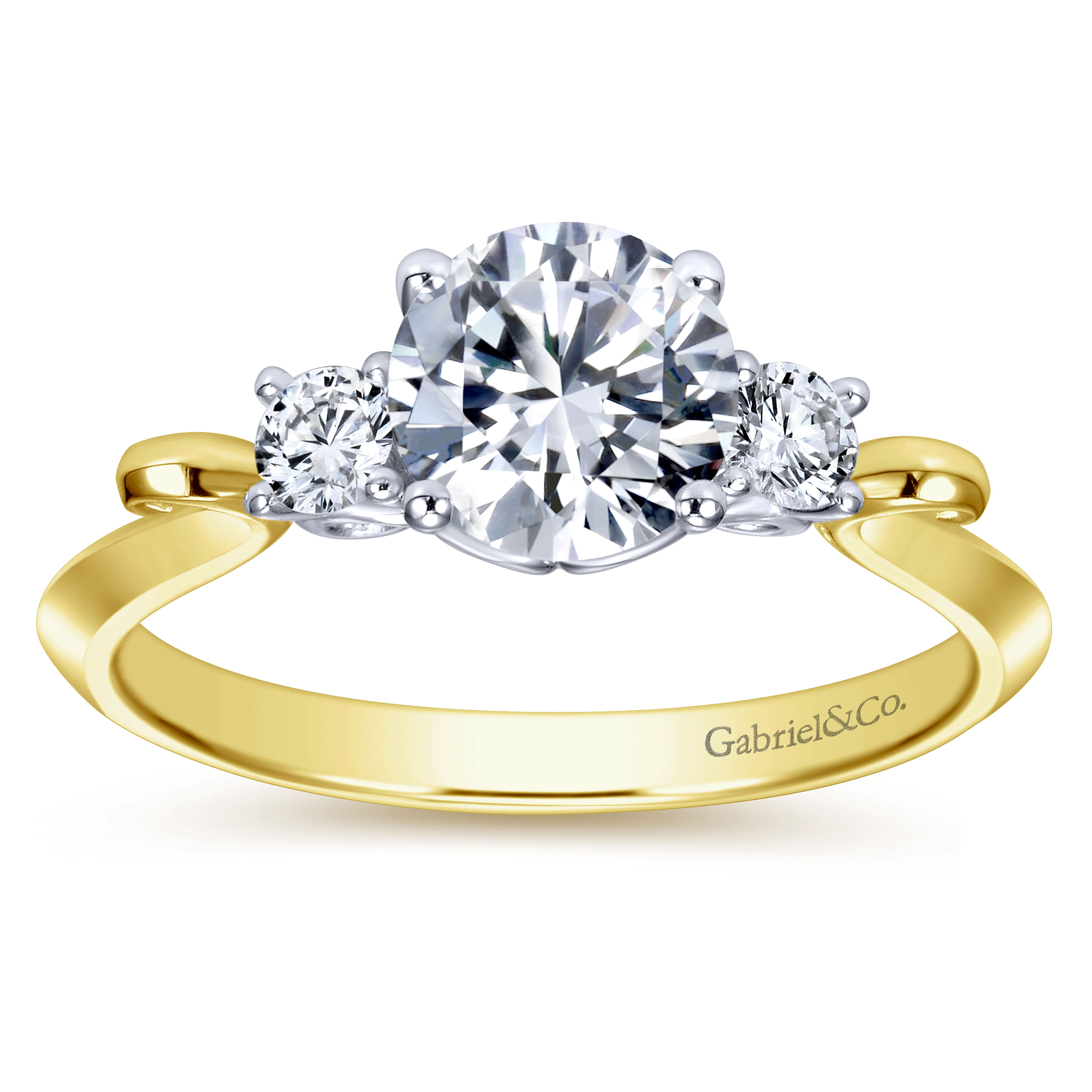 14k Yellow And White Gold Round 3 Stones Engagement Ring angle 5 14k Yellow And White Gold Round 3 Stones Engagement Ring angle 5