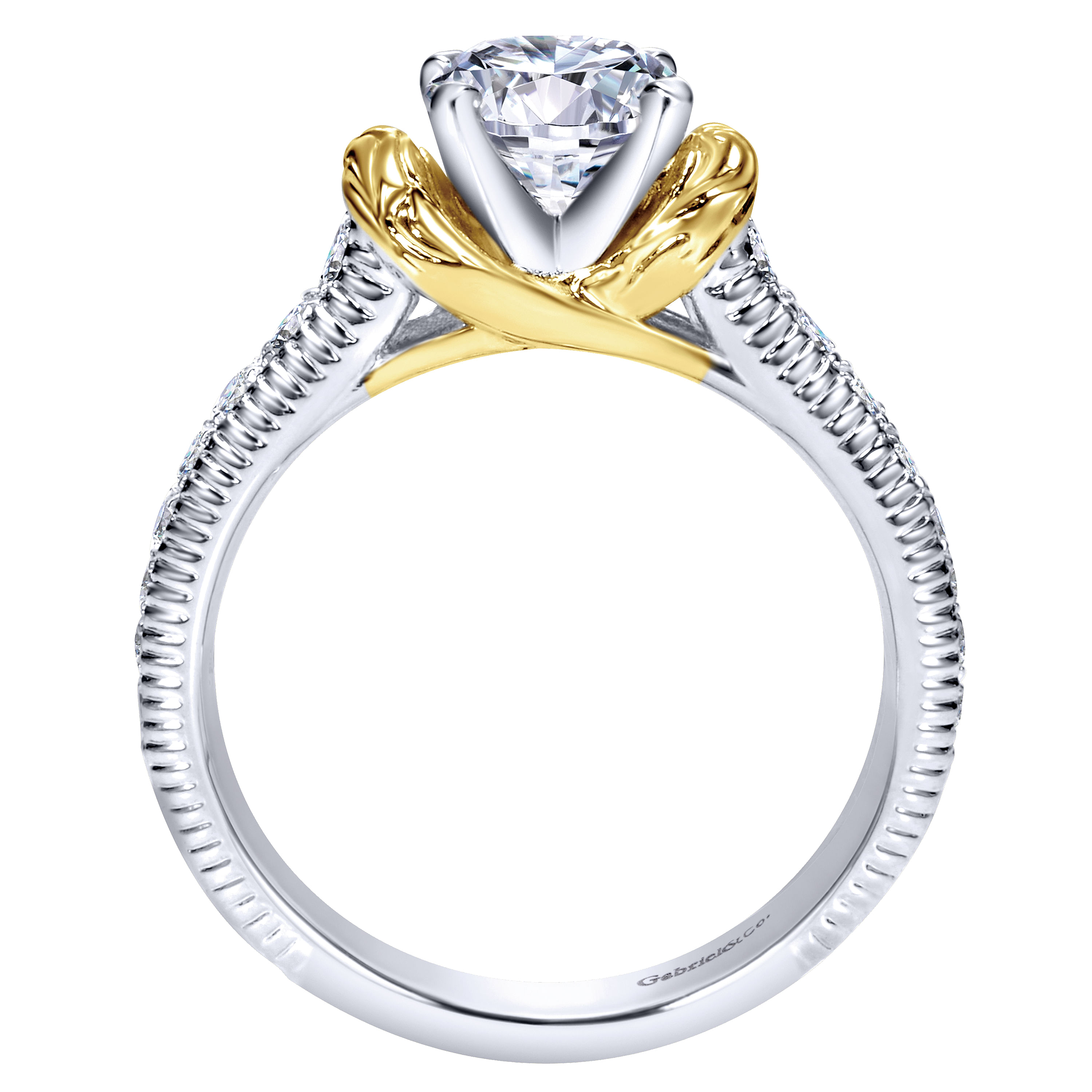 14k Yellow And White Gold Round Straight Engagement Ring angle 2 14k Yellow And White Gold Round Straight Engagement Ring angle 2