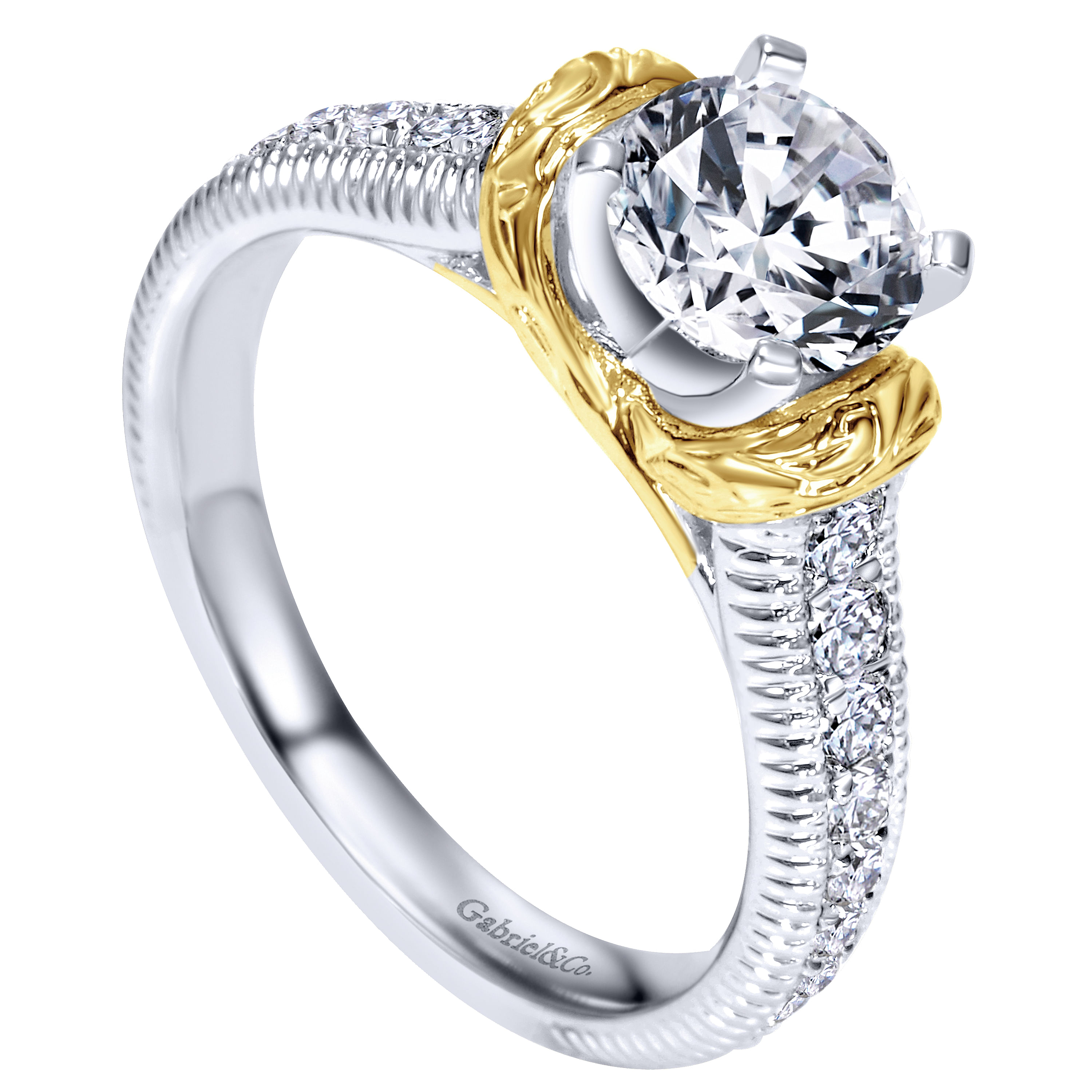 14k Yellow And White Gold Round Straight Engagement Ring angle 3 14k Yellow And White Gold Round Straight Engagement Ring angle 3