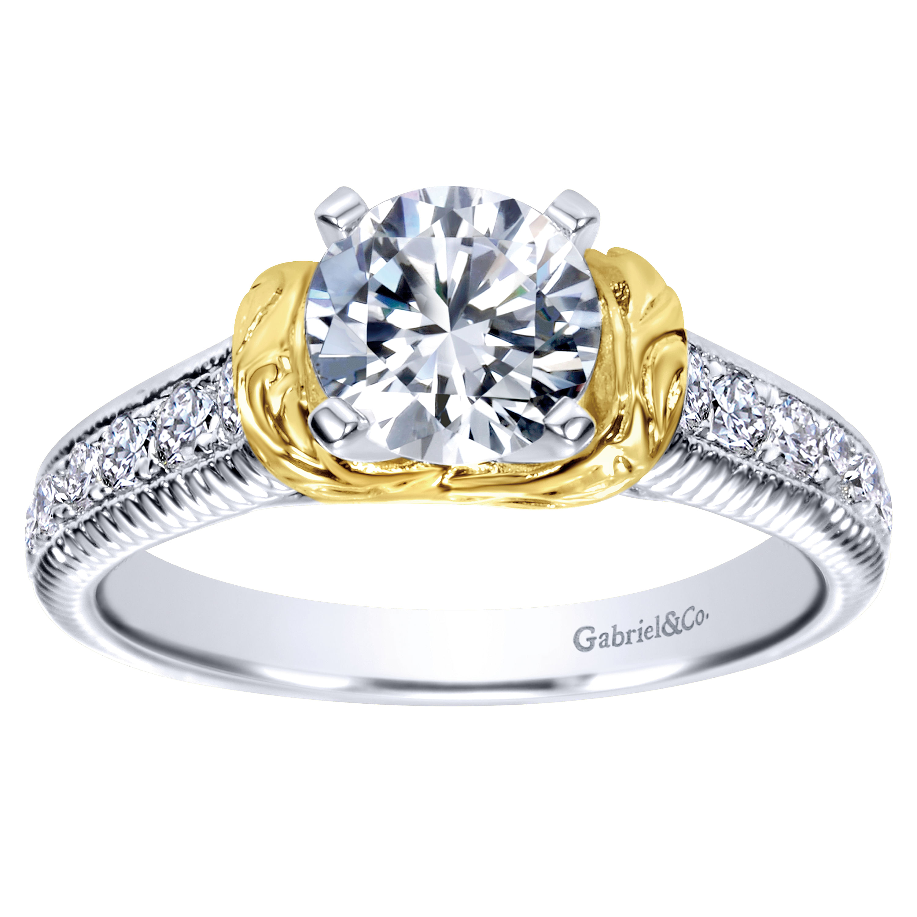 14k Yellow And White Gold Round Straight Engagement Ring angle 5 14k Yellow And White Gold Round Straight Engagement Ring angle 5