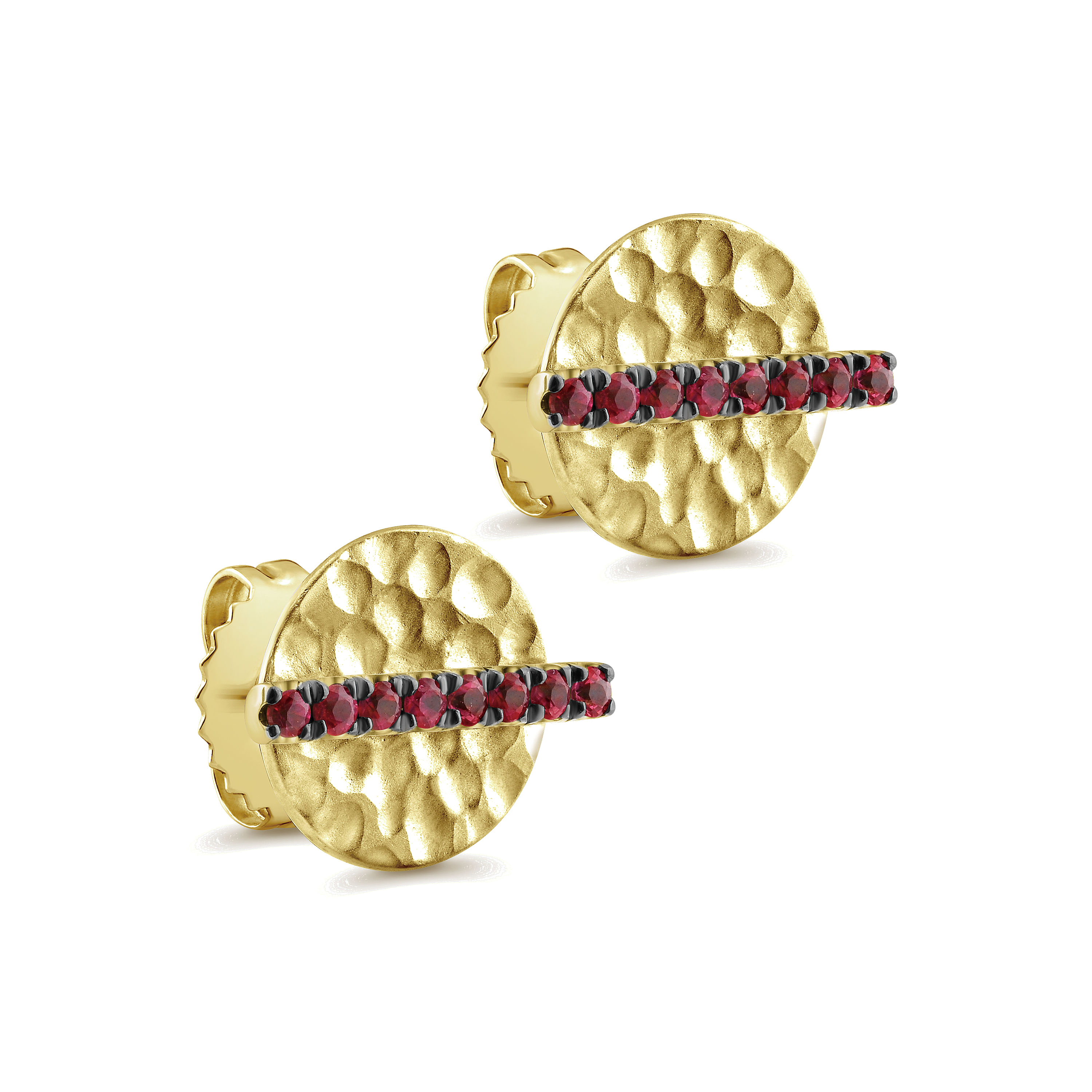 14k Yellow Gold And Ruby Stud Earrings angle 2 14k Yellow Gold And Ruby Stud Earrings angle 2