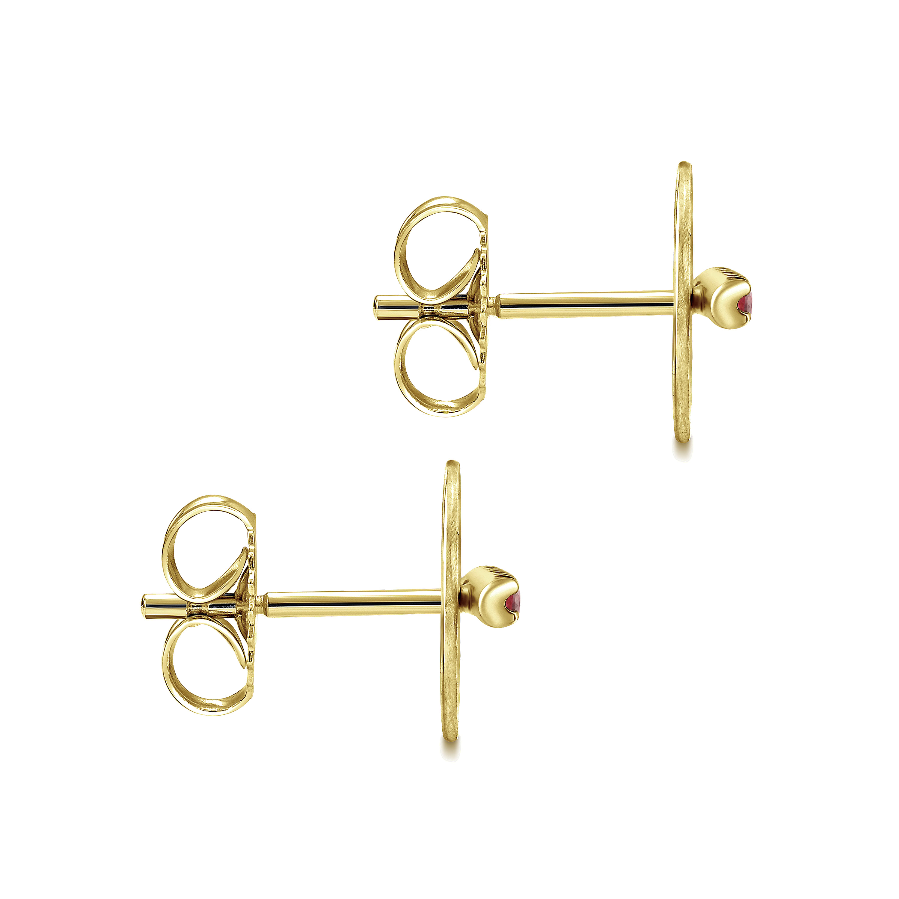 14k Yellow Gold And Ruby Stud Earrings angle 3 14k Yellow Gold And Ruby Stud Earrings angle 3