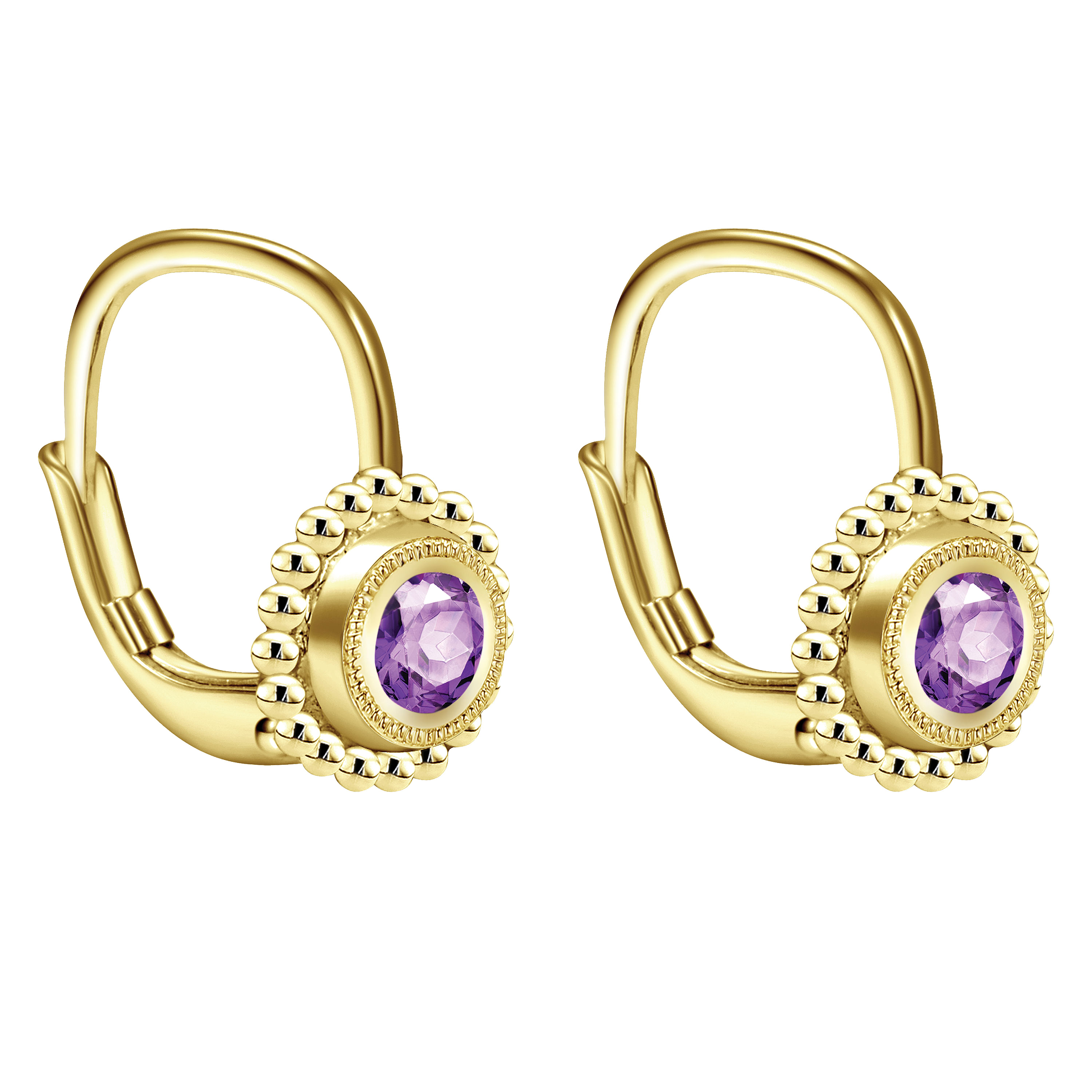 14k Yellow Gold Amethyst Drop Earrings angle 2 14k Yellow Gold Amethyst Drop Earrings angle 2