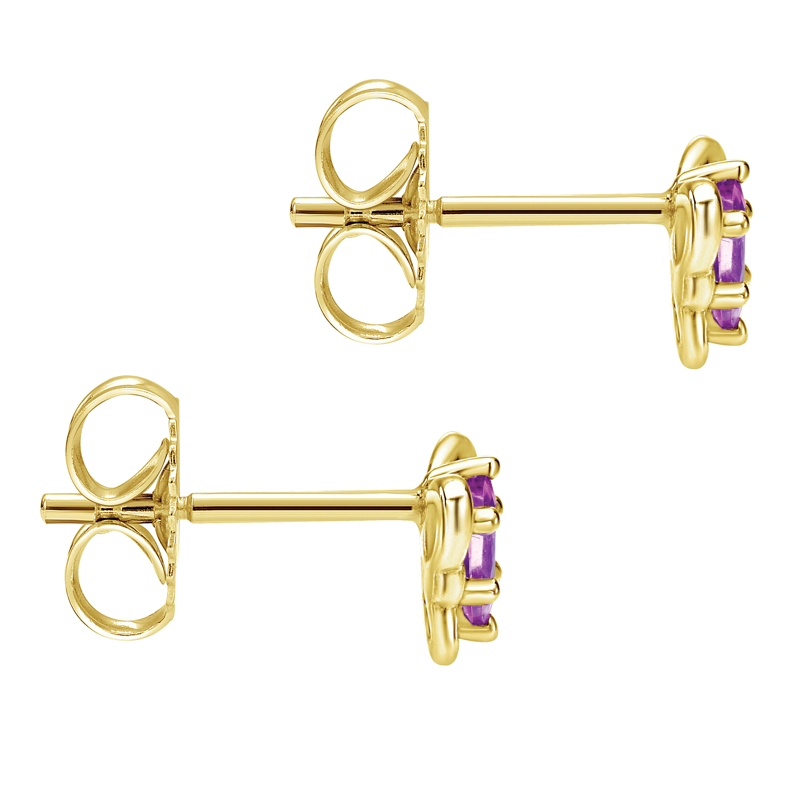 14k Yellow Gold Amethyst Stud Earrings angle 3 14k Yellow Gold Amethyst Stud Earrings angle 3