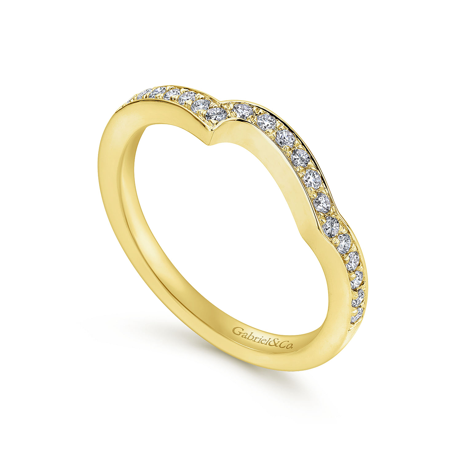14k Yellow Gold Contemporary Curved Wedding Band angle 3 14k Yellow Gold Contemporary Curved Wedding Band angle 3