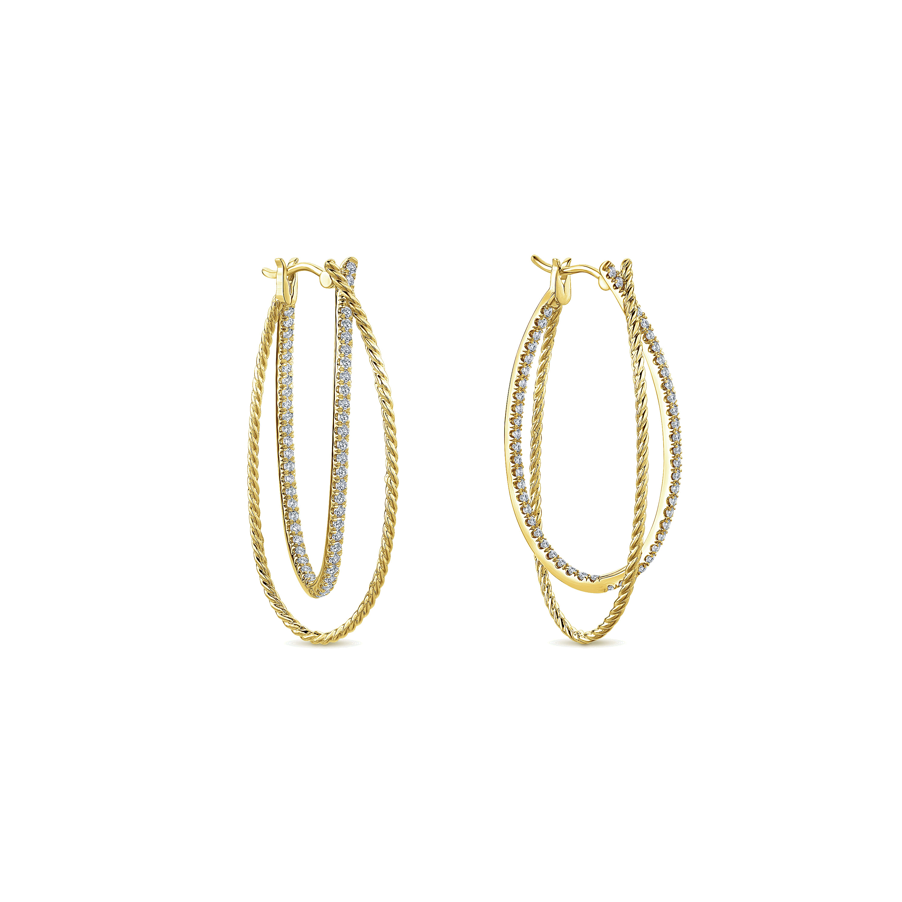 14k Yellow Gold Diamond Classic Hoop Earrings angle 3 14k Yellow Gold Diamond Classic Hoop Earrings angle 3