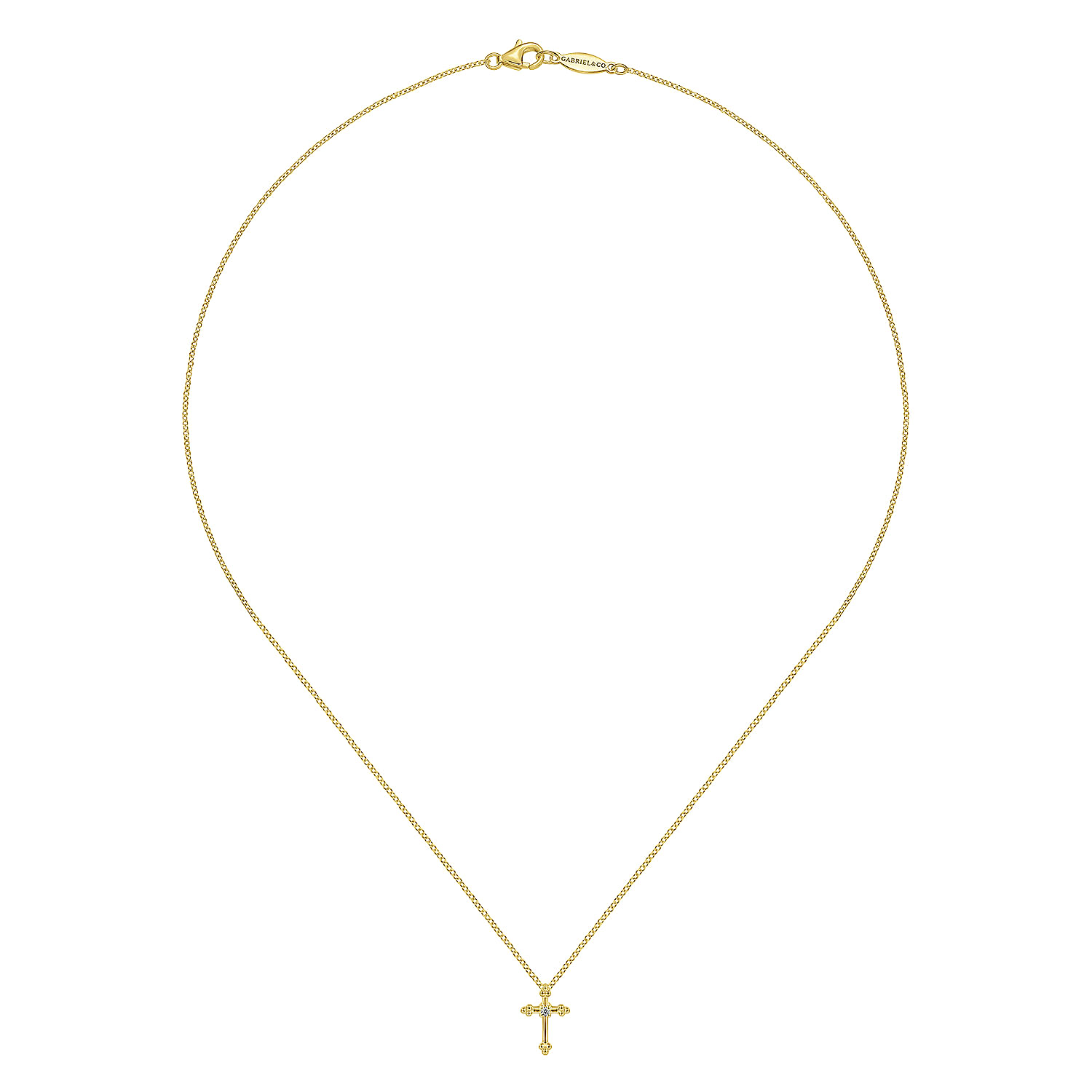 14k Yellow Gold Diamond Cross Necklace angle 2 14k Yellow Gold Diamond Cross Necklace angle 2