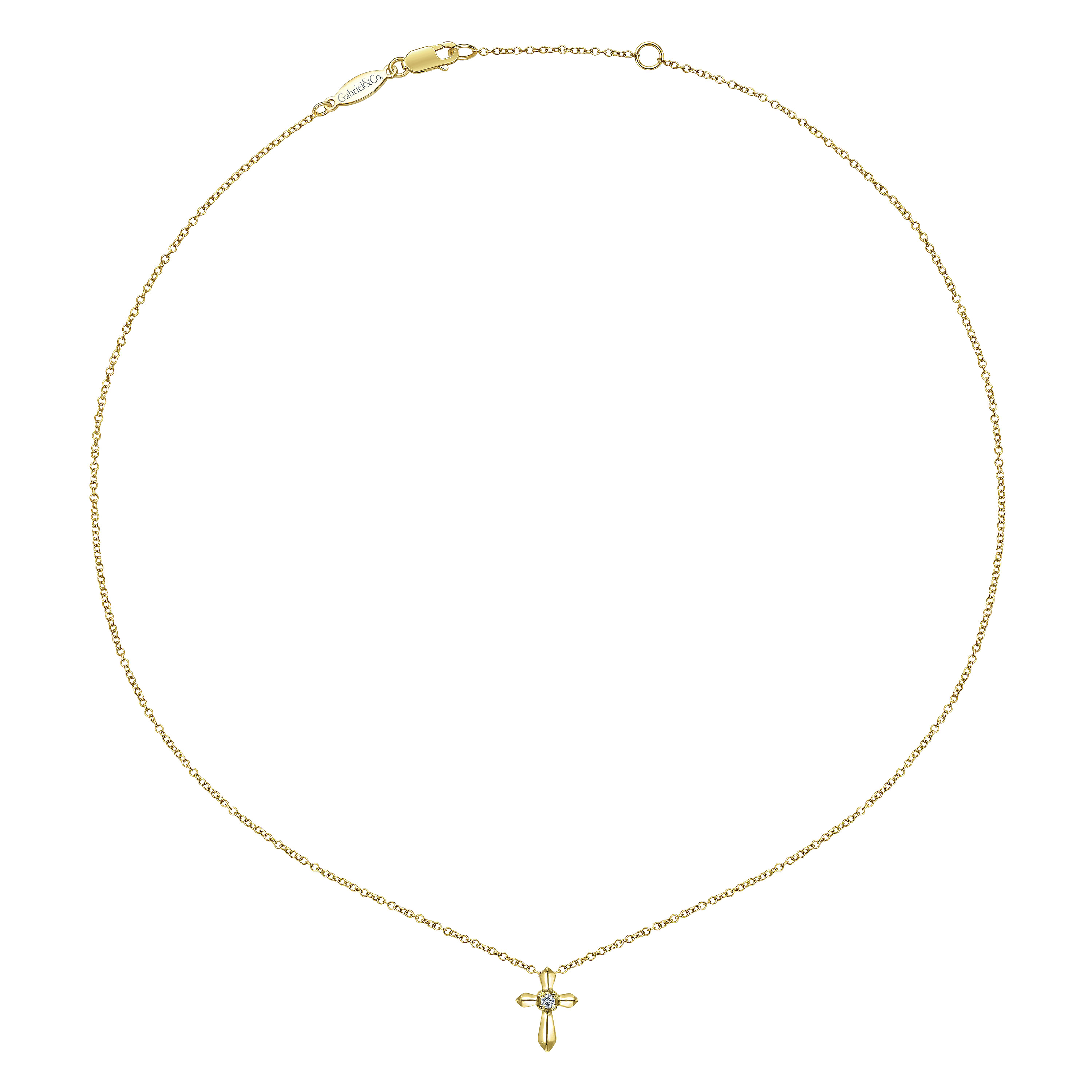 14k Yellow Gold Diamond Cross Necklace angle 2 14k Yellow Gold Diamond Cross Necklace angle 2