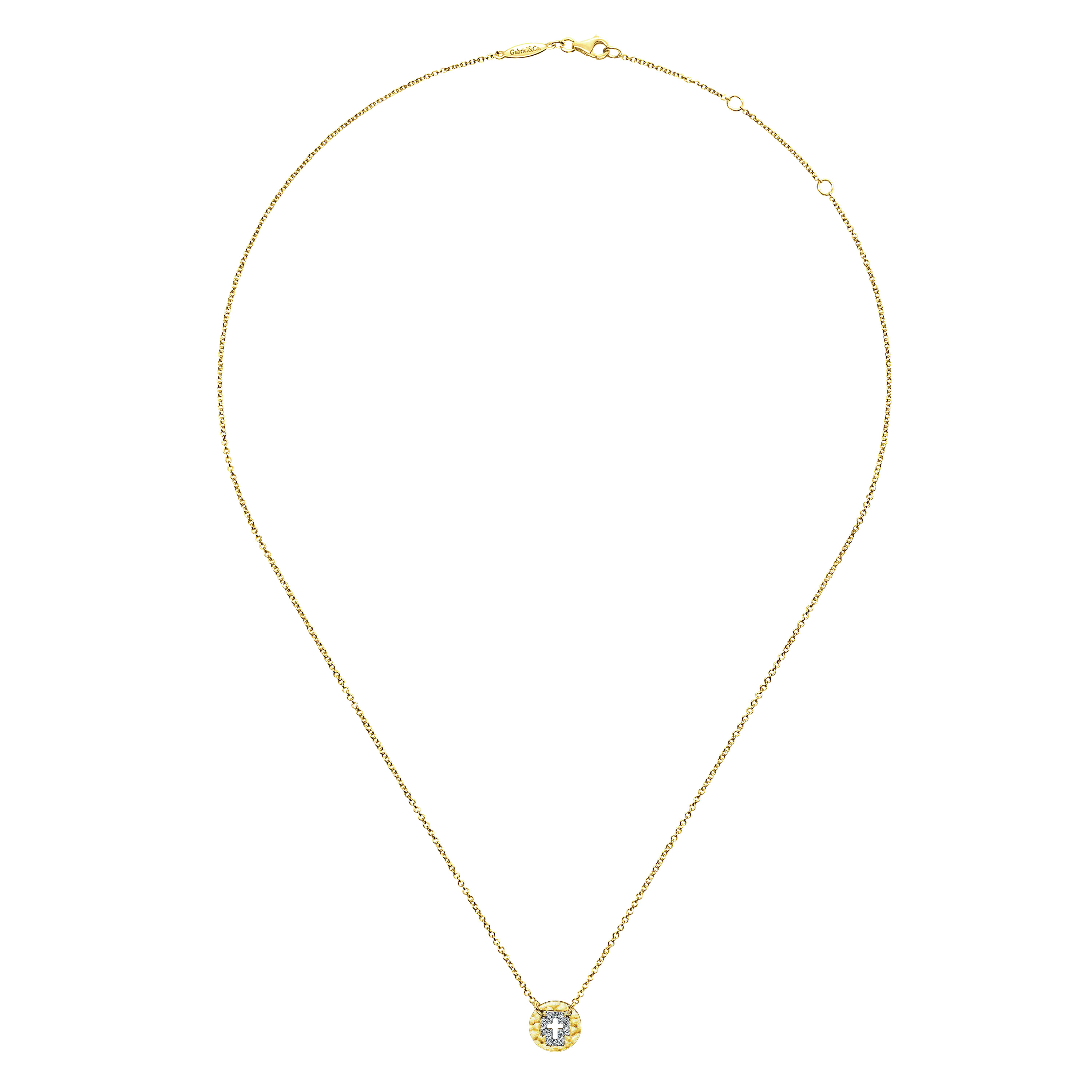 14k Yellow Gold Diamond Cross Necklace angle 2 14k Yellow Gold Diamond Cross Necklace angle 2