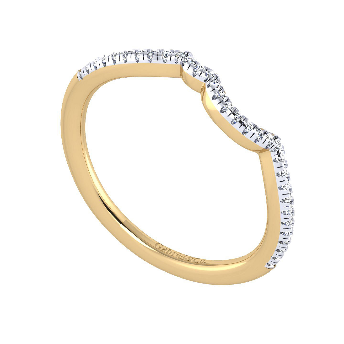 14k Yellow Gold Diamond Curved Wedding Band angle 3 14k Yellow Gold Diamond Curved Wedding Band angle 3