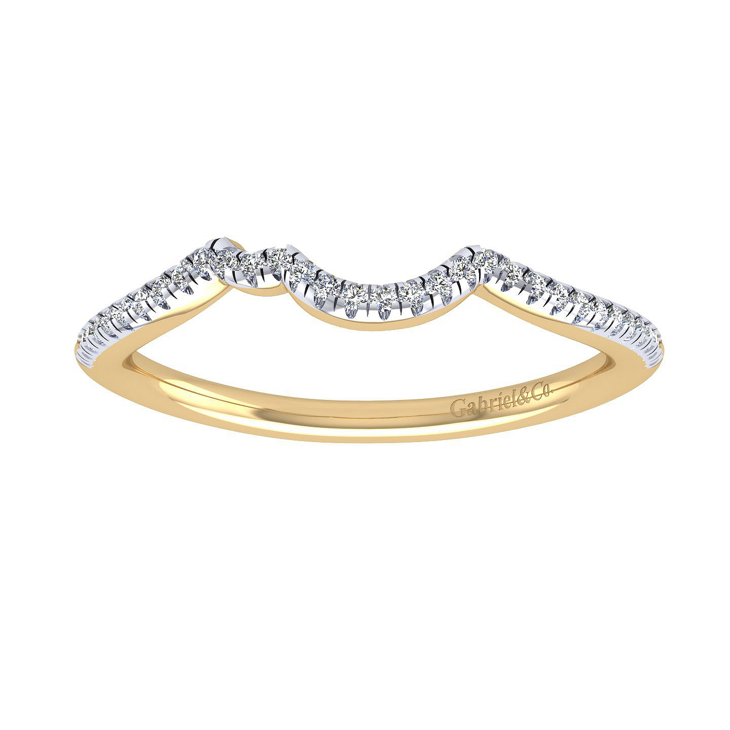 14k Yellow Gold Diamond Curved Wedding Band angle 5 14k Yellow Gold Diamond Curved Wedding Band angle 5