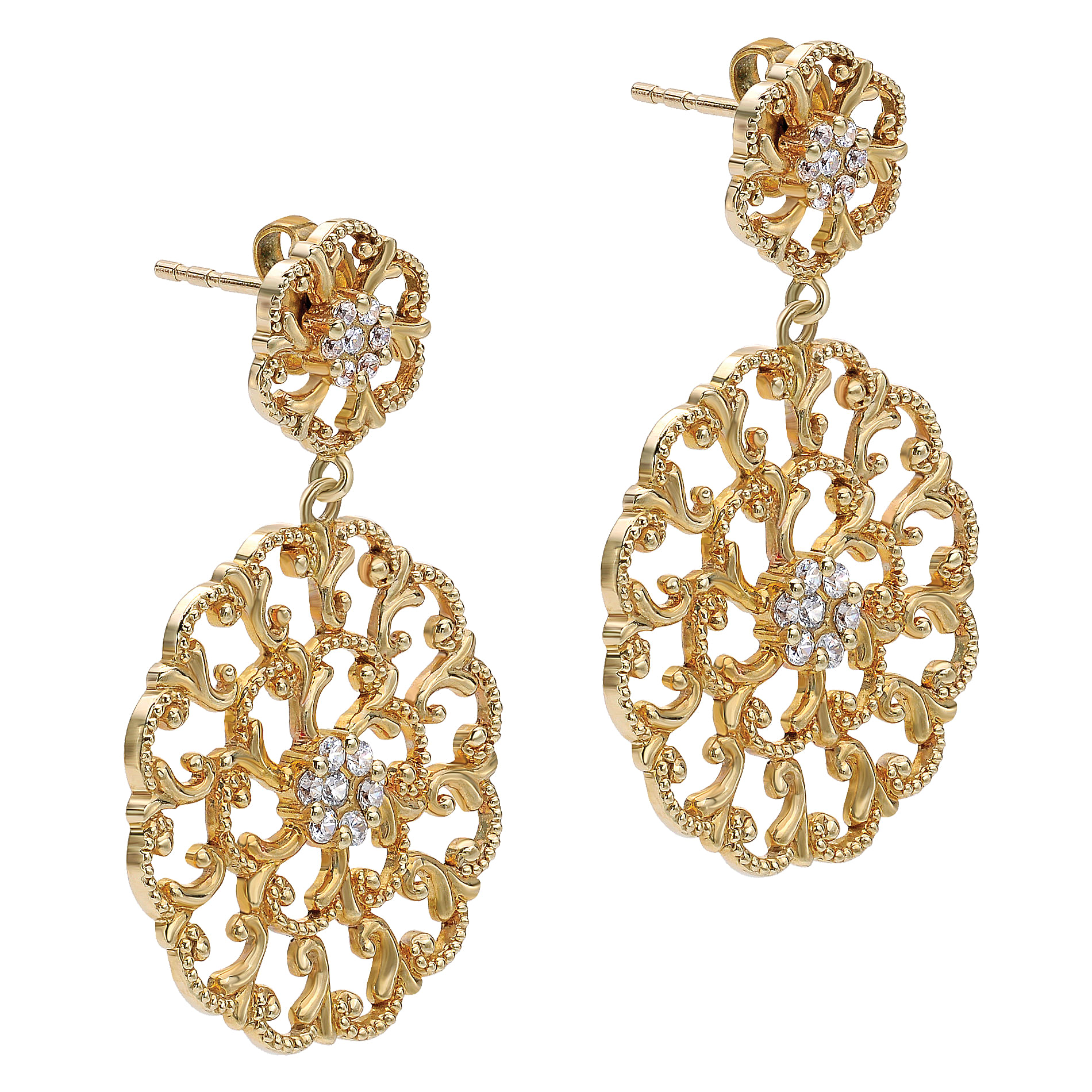 14k Yellow Gold Diamond Drop Earrings angle 2 14k Yellow Gold Diamond Drop Earrings angle 2