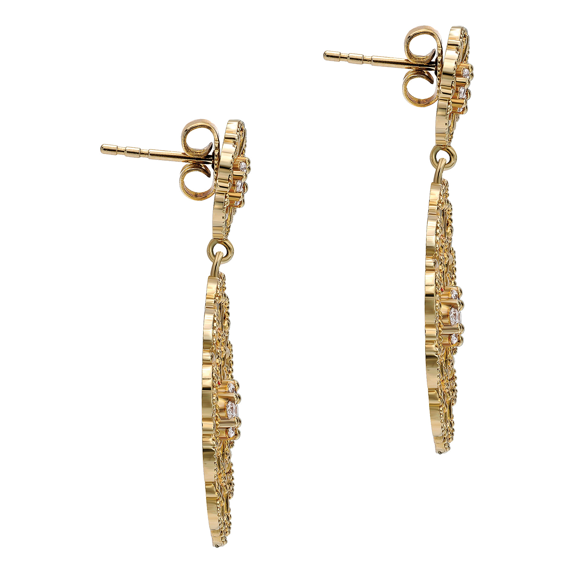 14k Yellow Gold Diamond Drop Earrings angle 3 14k Yellow Gold Diamond Drop Earrings angle 3