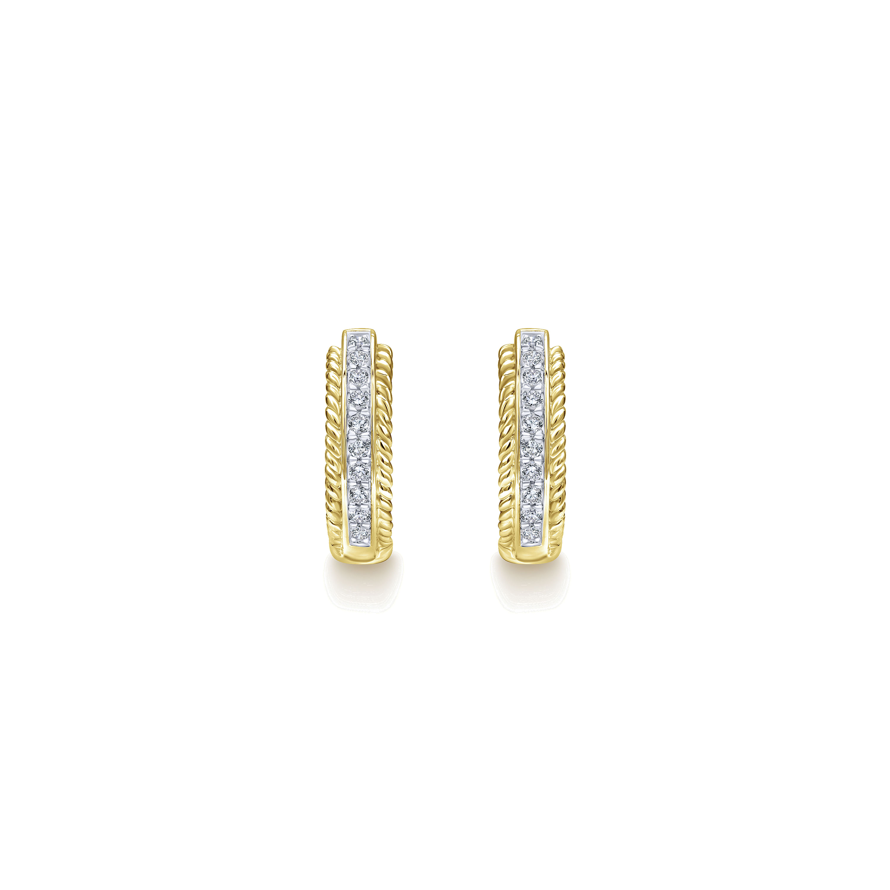 14k Yellow Gold Diamond Huggie Earrings angle 3 14k Yellow Gold Diamond Huggie Earrings angle 3